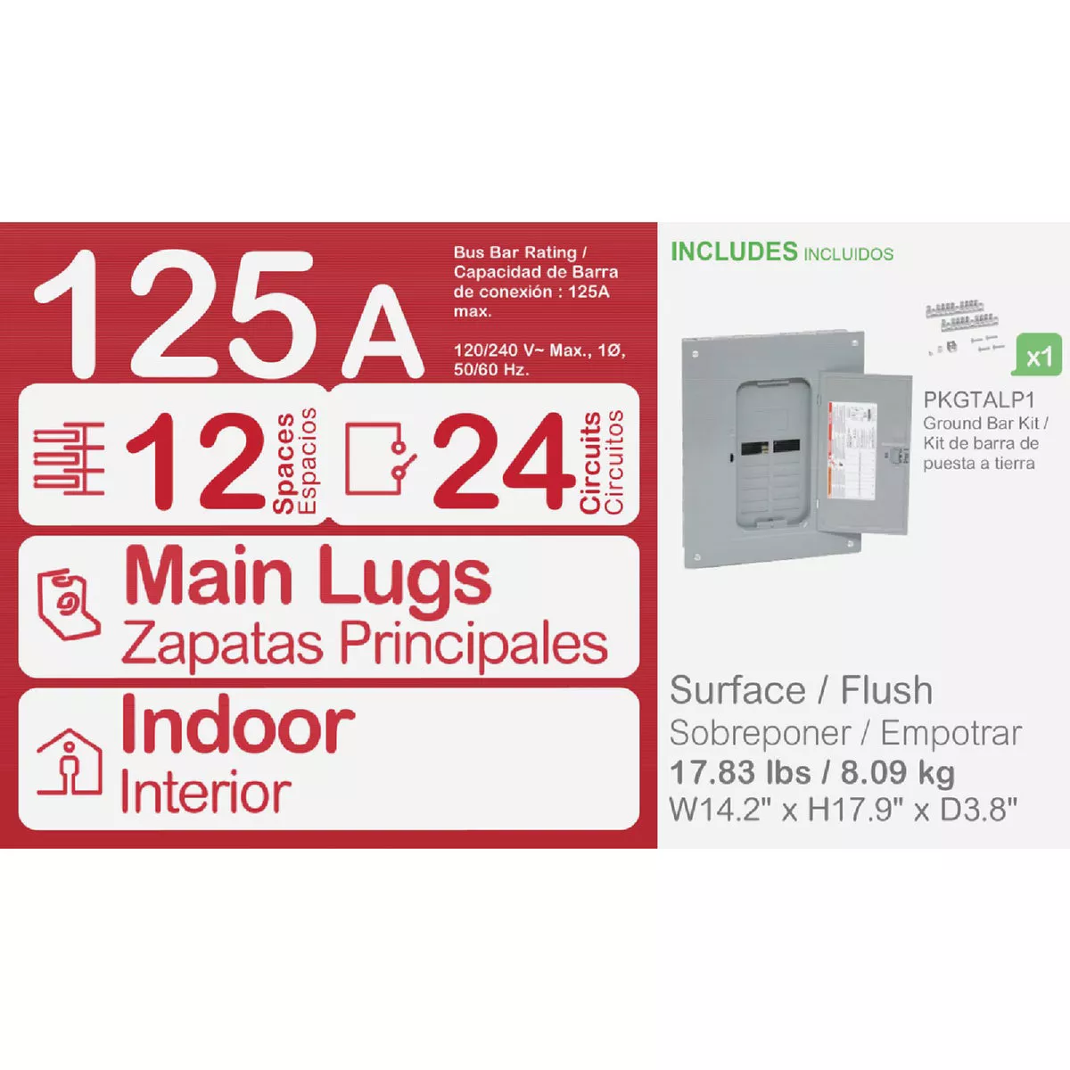 Square D Homeline 125A 12-Space 24-Circuit Indoor Main Lug Plug-on Neutral Load Center