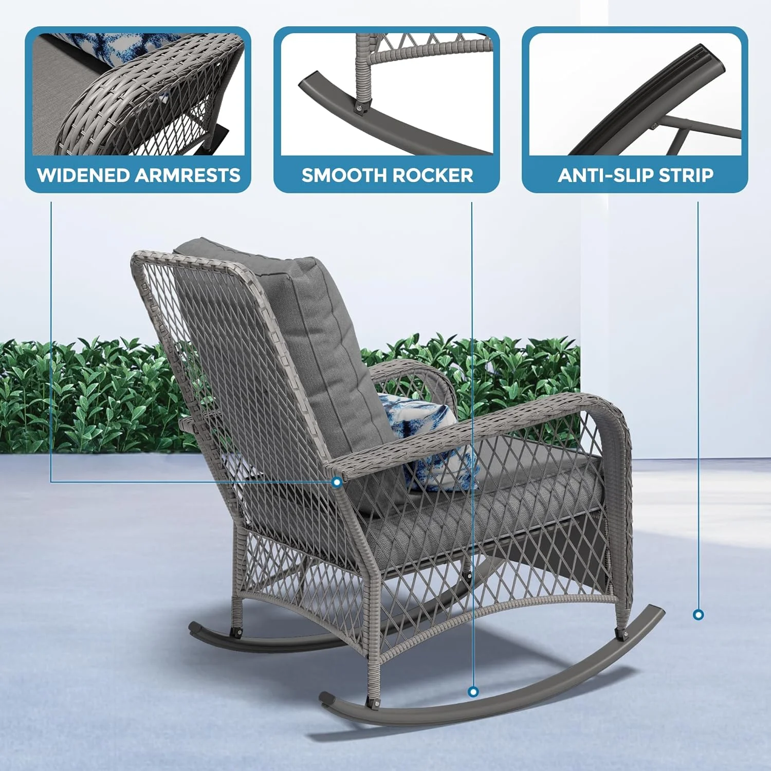 ELPOSUN 3-Piece Outdoor Rocking Chairs, Wicker Patio Furniture with Thickened Cushions and Table for Porch - Image 31
