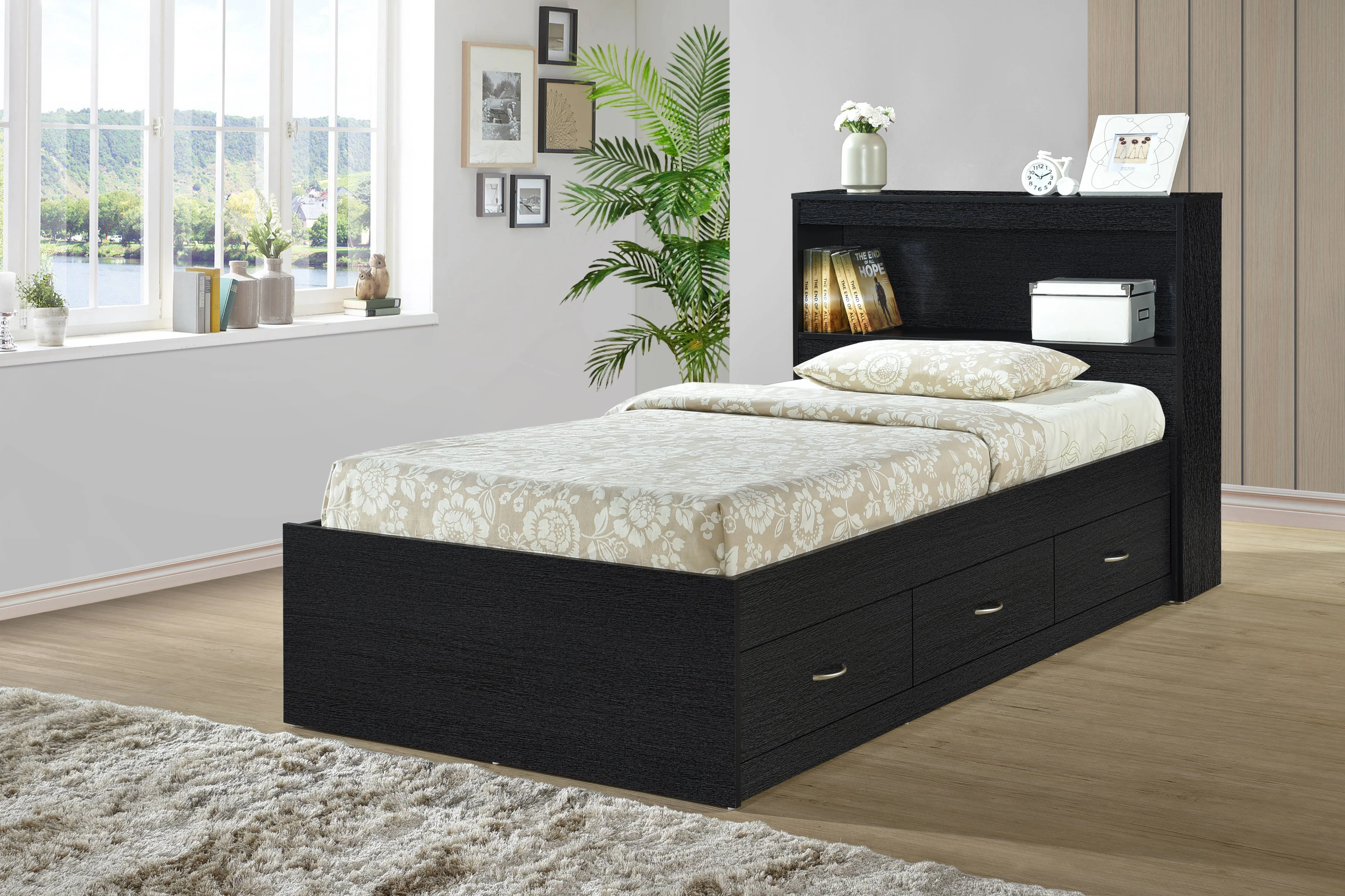 Hodedah Twin-Size Captain Bed with 3-Drawers and Headboard in White - Image 32