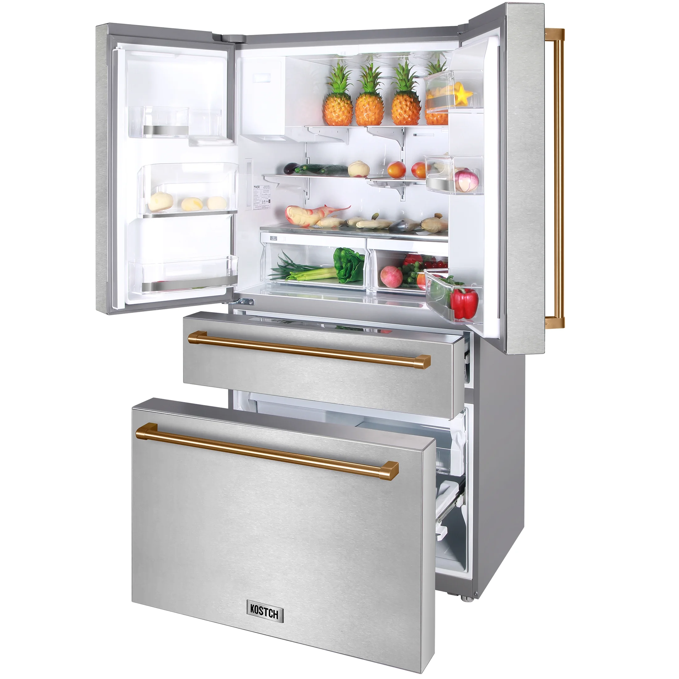 KOSTCH Counter-Depth 21.6-cu ft 4 -Door French Door Refrigerator with Ice Maker with Water and Ice Dispenser ( Stainless steel ) ENERGY STAR Certified