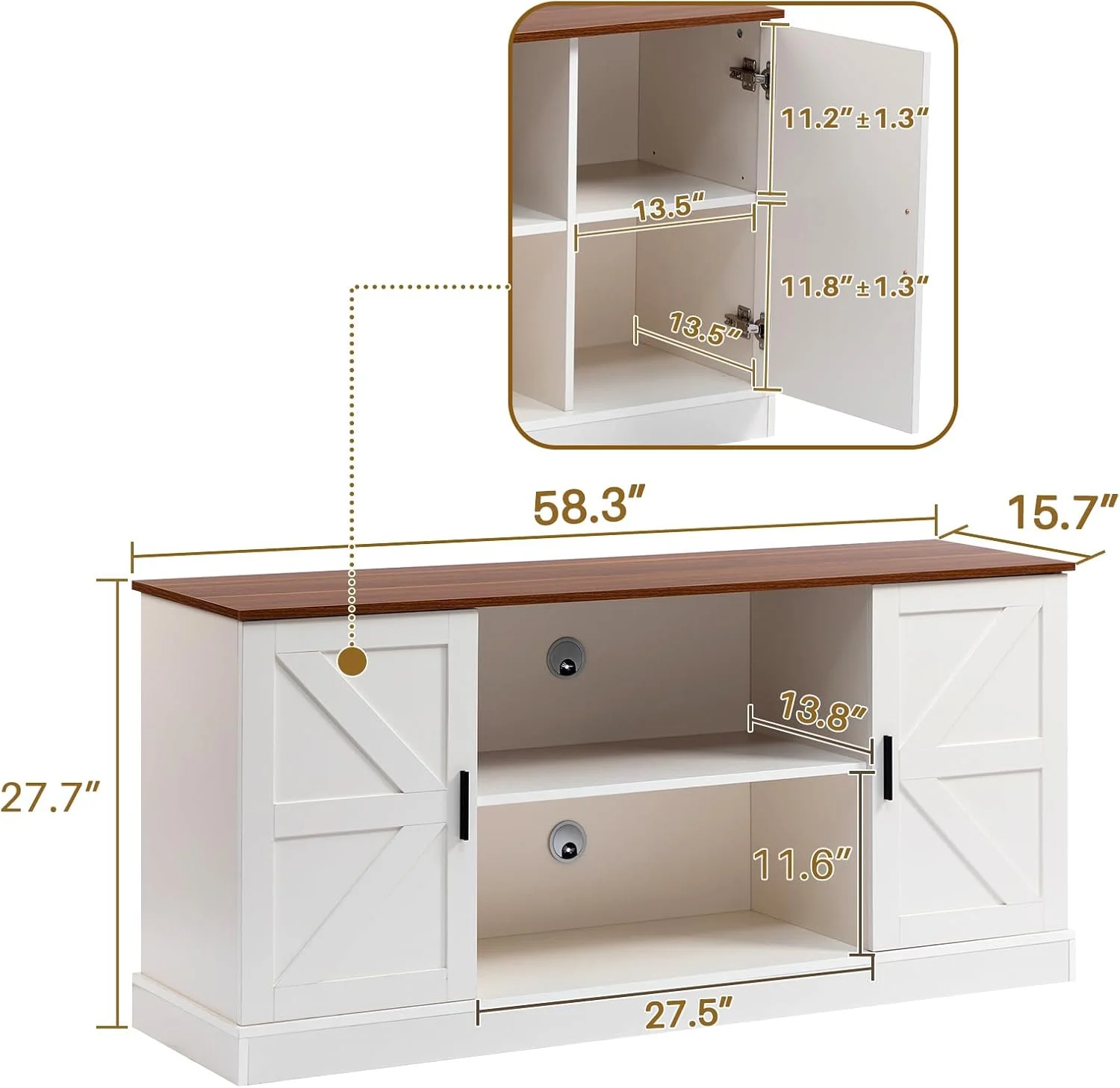 HollyHOME Farmhouse TV Stand for Televisions up to 65��, Wood Entertainment Center with Storage Cabinets and Adjustable Shelves, Media TV Console Table for Living Room and Bedroom, White