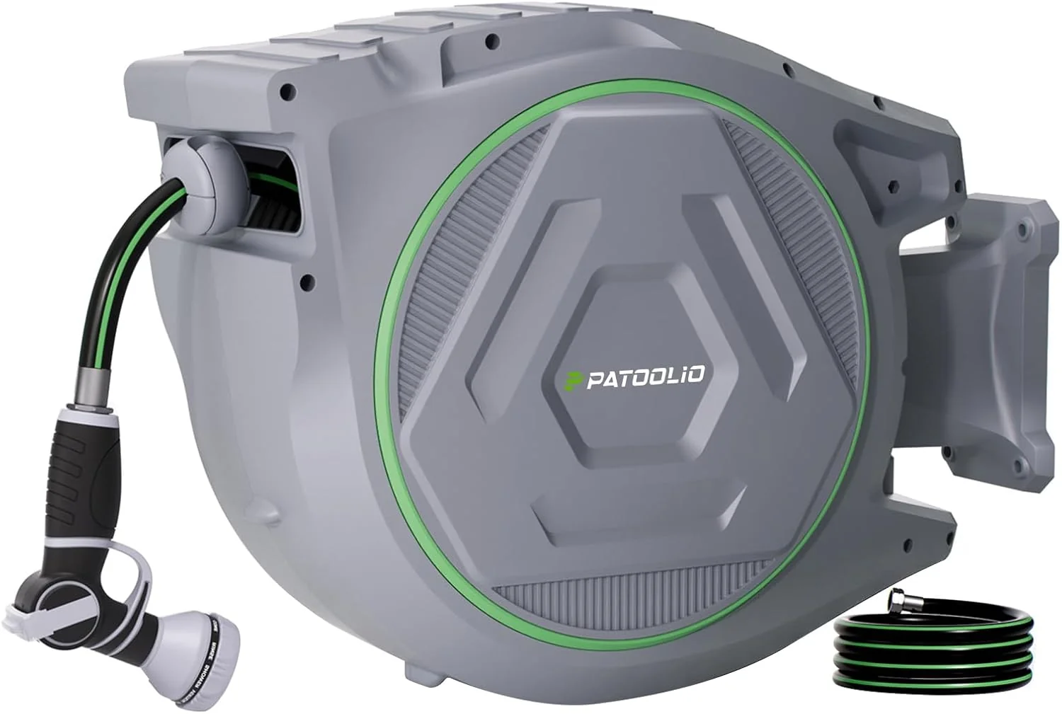 Retractable Garden Hose Reel 5/8 in x 100 ft Heavy Duty Wall Mounted With 9-Pattern Nozzle - 180 Degree Swivel