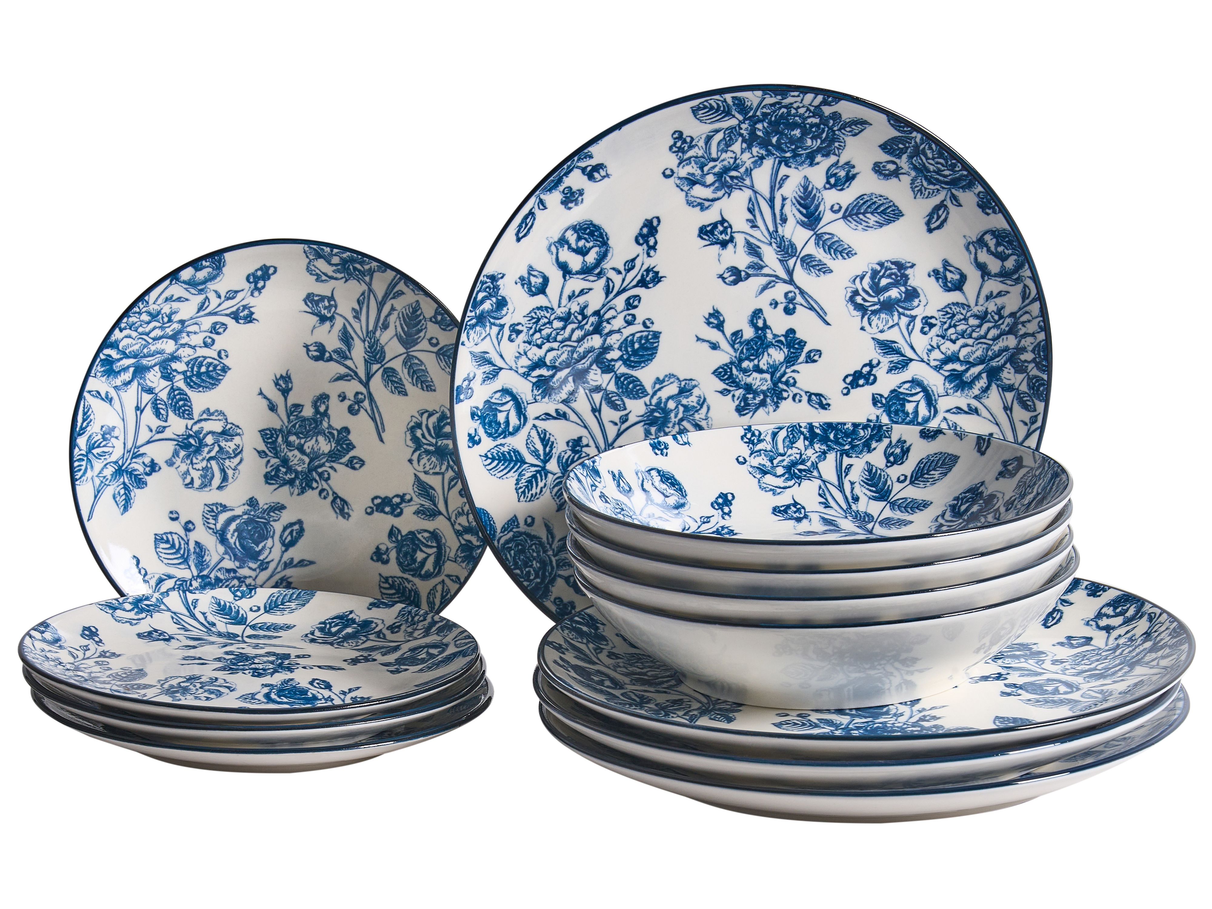 Set of 12 Dinnerware BASIL Porcelain Blue