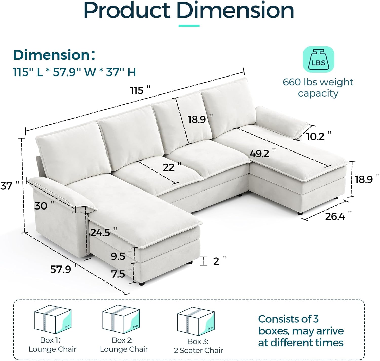 LINSY HOME U Shaped Cloud Couches, 115