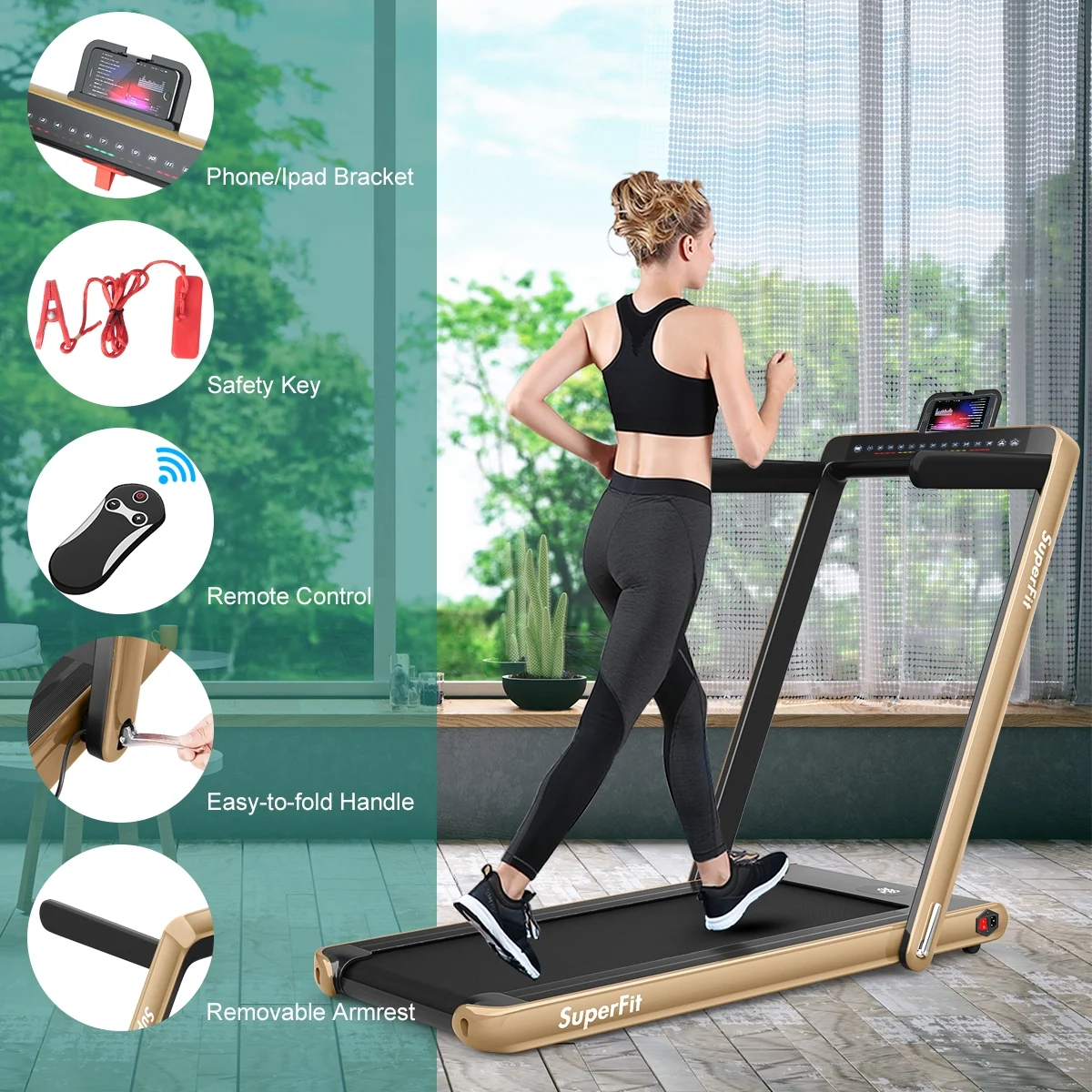 Gymax 2 in 1 Folding Treadmill 2.25HP Running Machine w/ Dual Display APP Control Black - Image 63