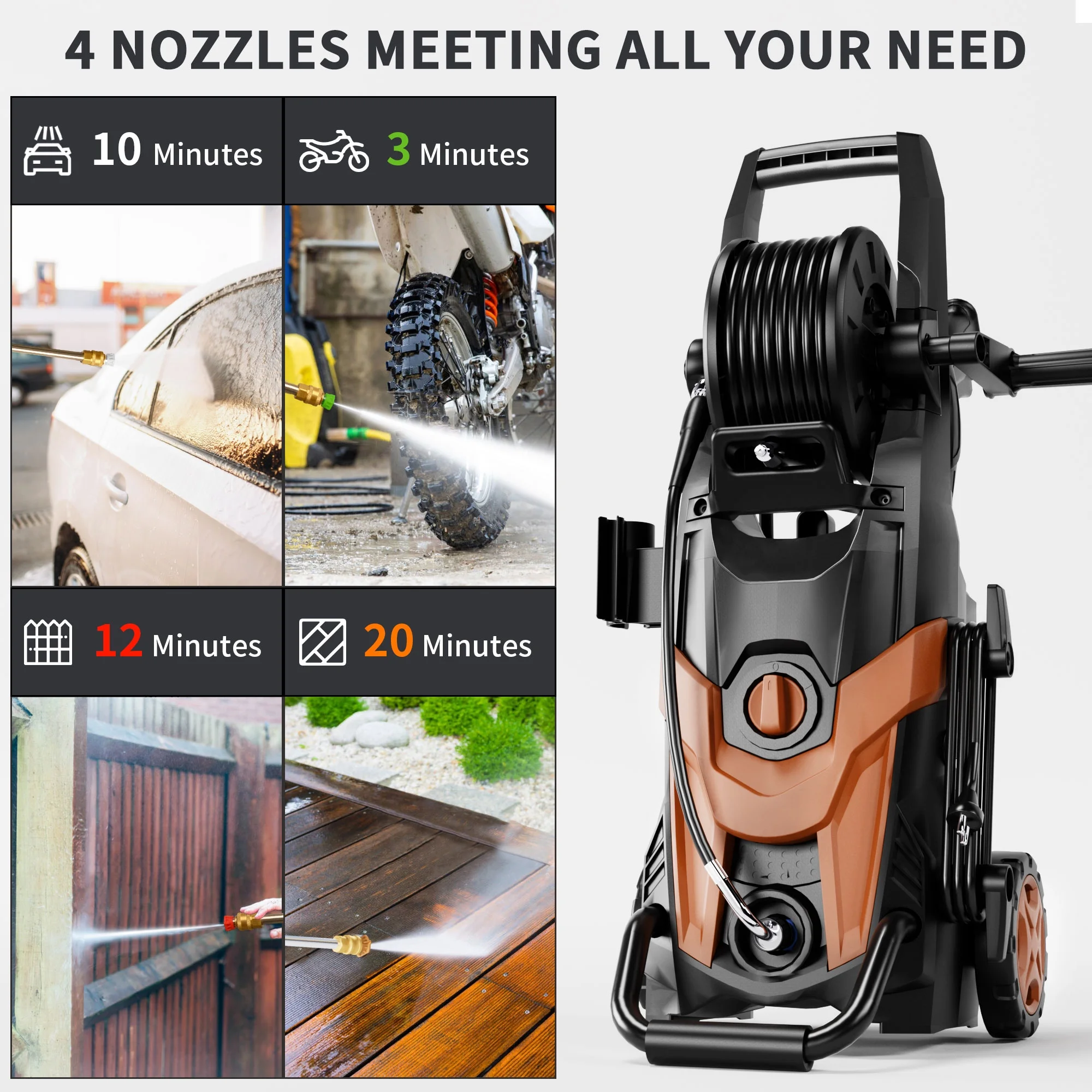 Electric Pressure Washer, 4500 PSI 3.2 GPM Power Washer with 4 Quick Connect Nozzles, High Pressure Cleaning Machine with Foam Cannon for Cars/Fences/Driveways/Patios/Home Cleaning - Image 3