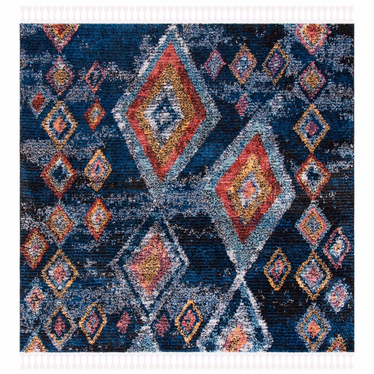 SAFAVIEH Morocco Sloan Abstract Geometric Polyester Area Rug, Navy/Multi, 6'7