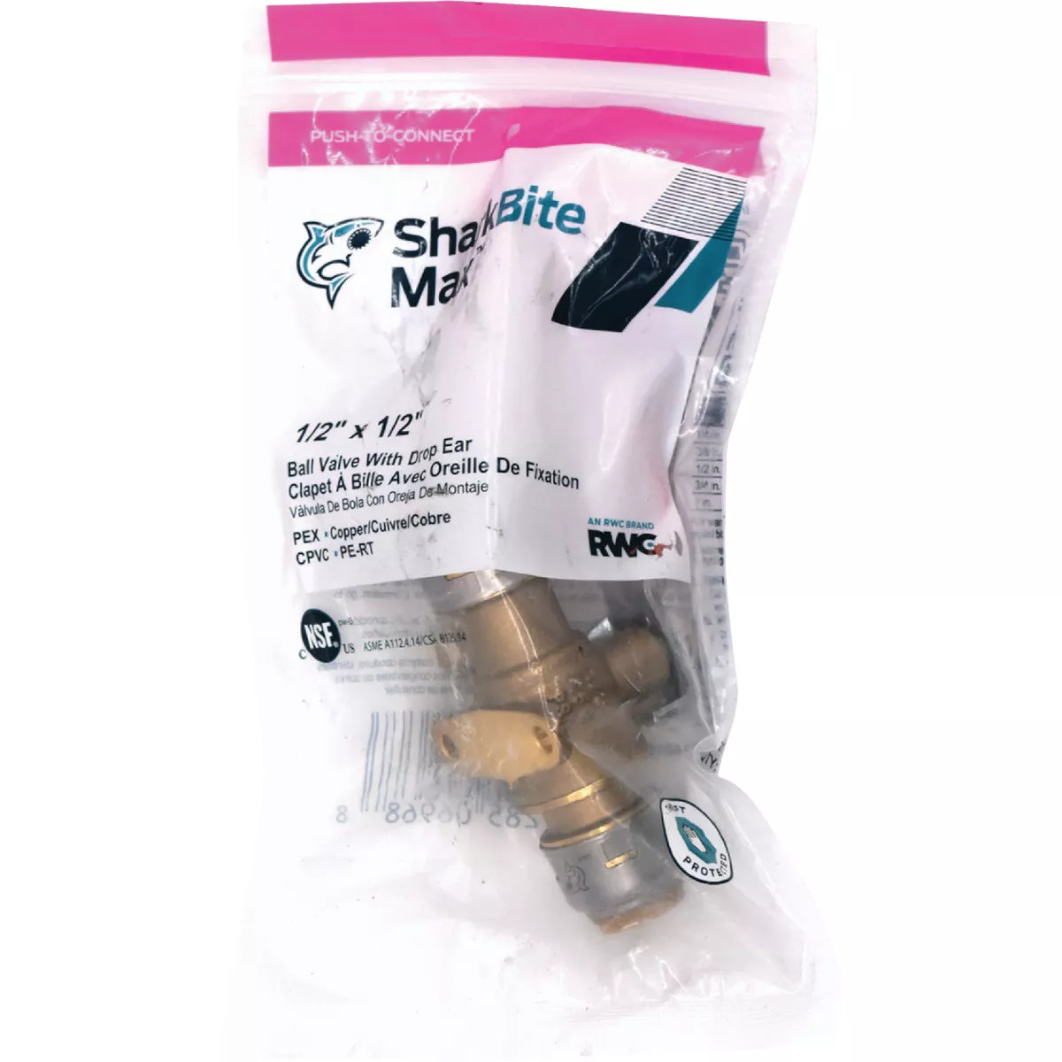 SharkBite 1/2 In. Brass Push-Fit Ball Valve with Drain & Mounting Tab