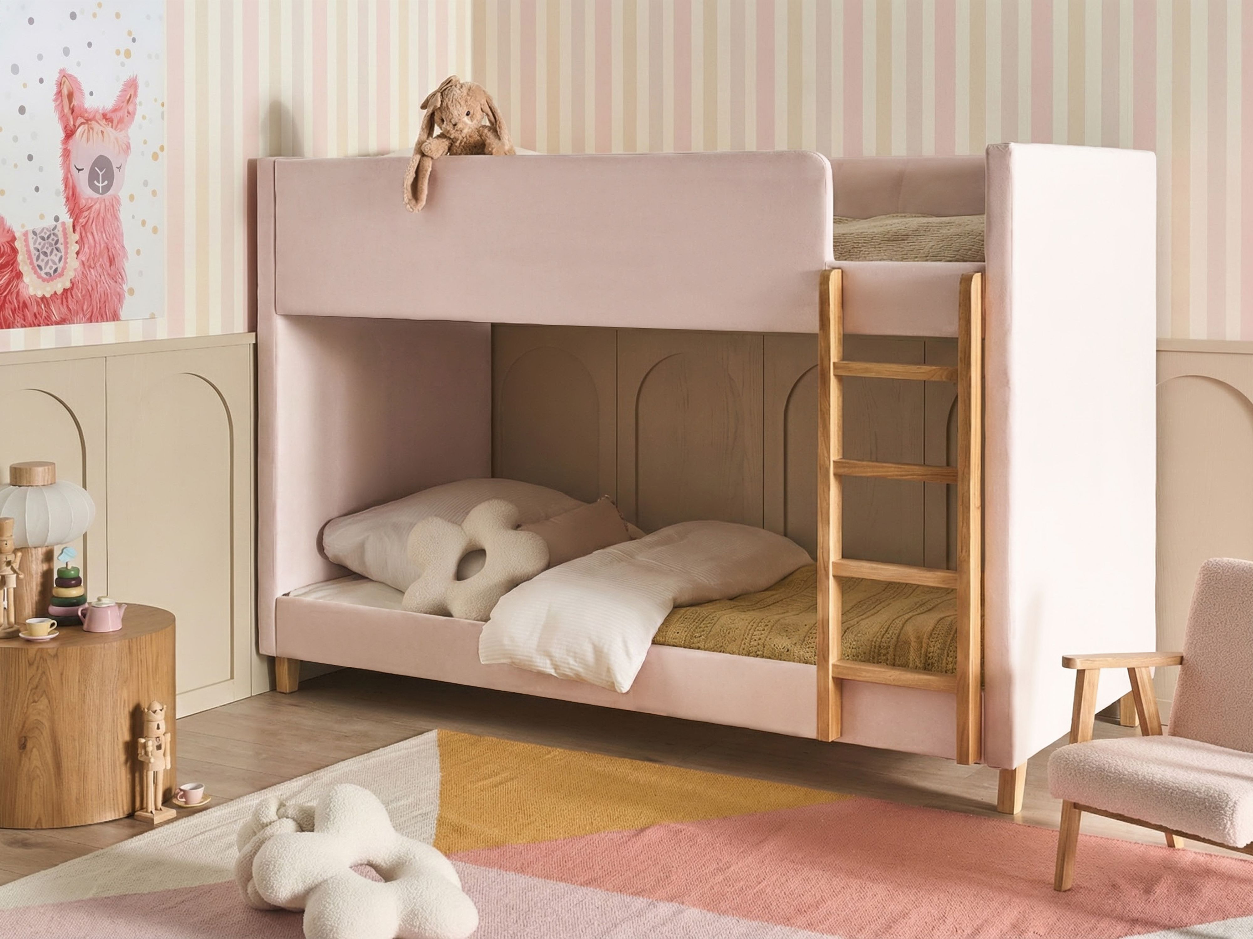 Bunk Bed Velvet CHOCQUES 90 x 200 cm (EU Single) Pastel Pink