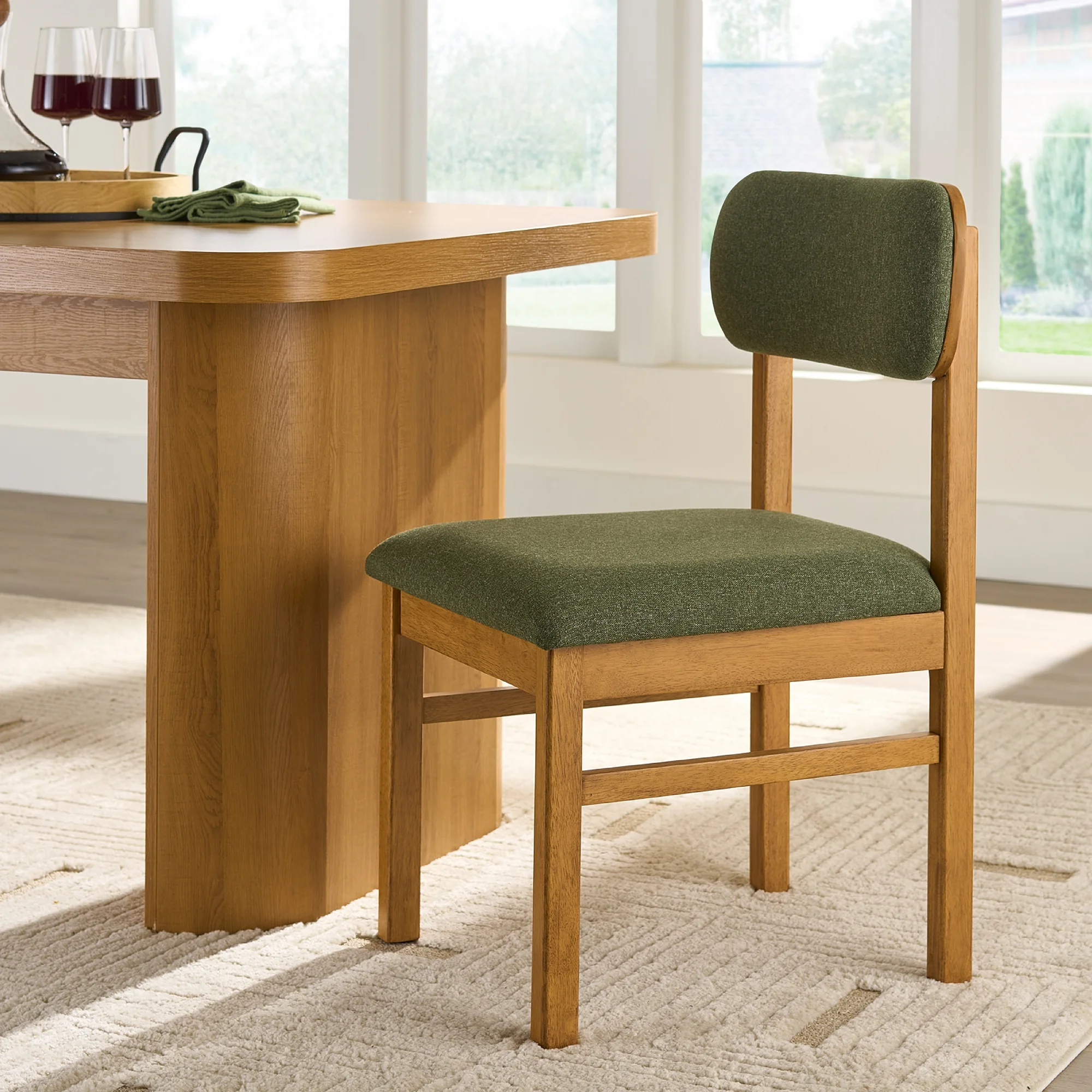 Better Homes & Gardens Juliet Dining Chairs 2 Pack, Light Honey Finish and Olive Green - Image 2