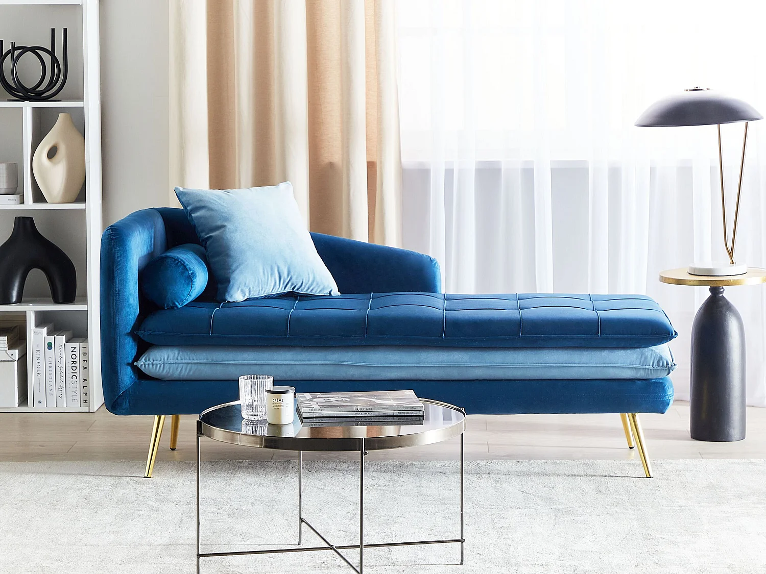 Chaise longue côté gauche GONESSE Velours Bleu