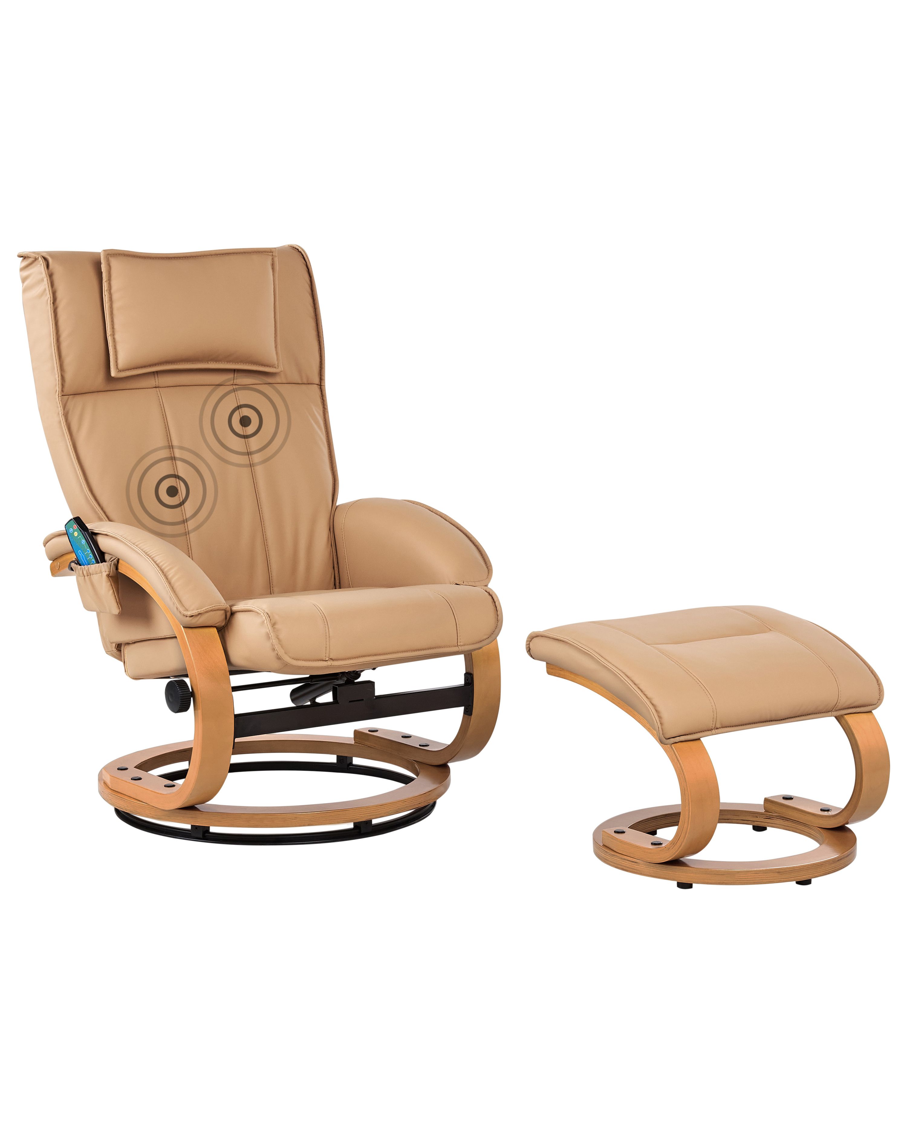 Massage Chair MAJESTIC with Footstool Faux Leather Light Brown