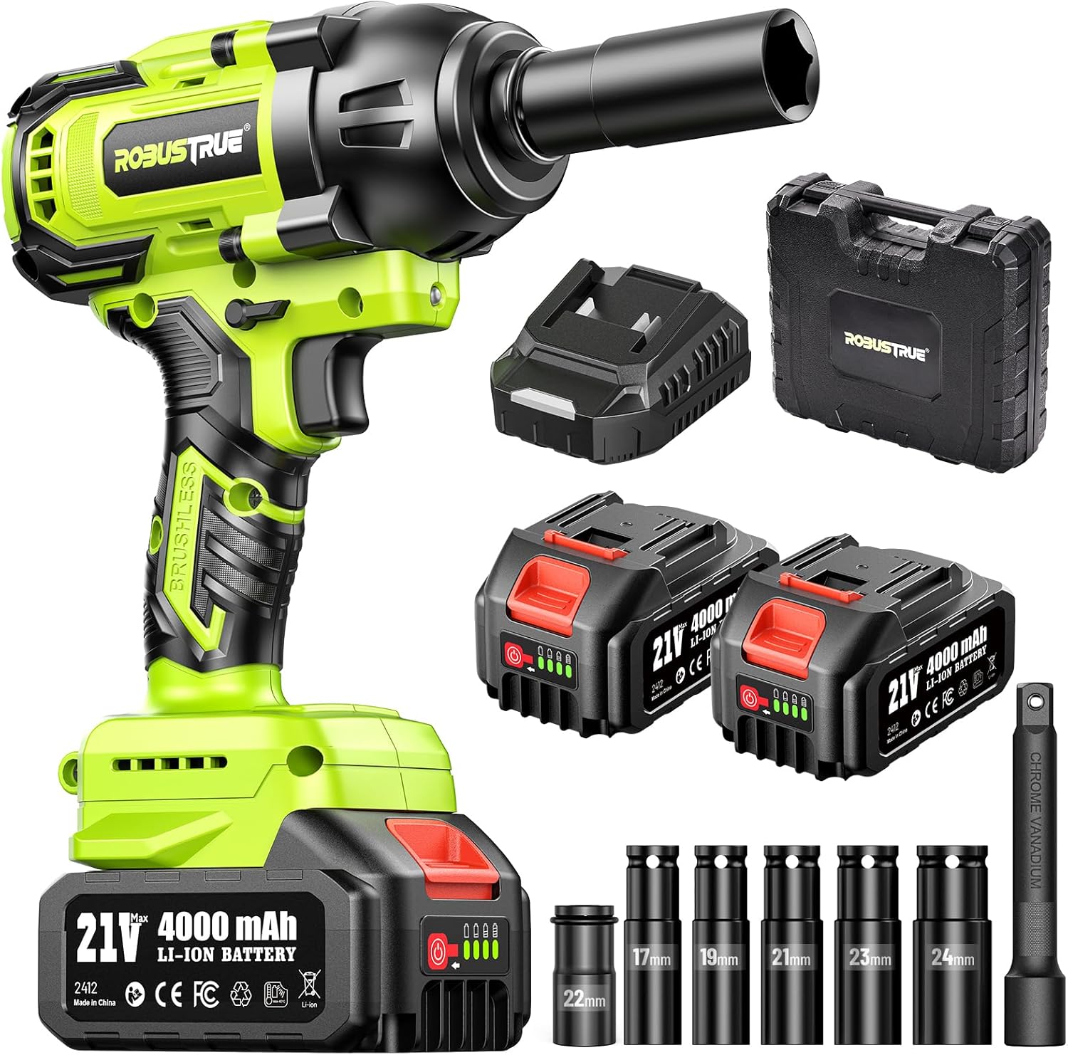 Robustrue Cordless Impact Wrench, 885Ft-lbs (1200N.m) 1/2