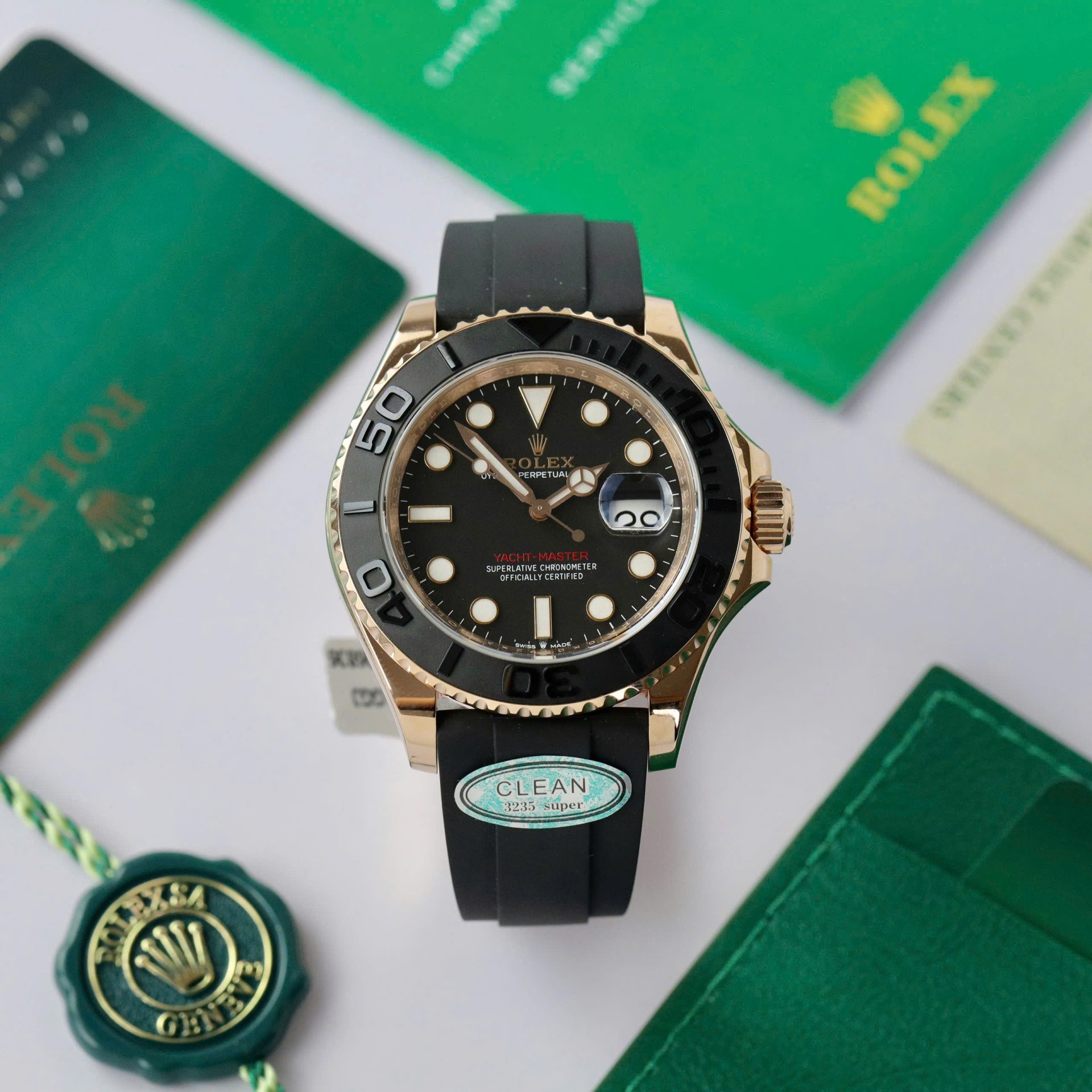 Rolex Yacht-Master 18K Rose Gold Case Replica Watch Black Dial 40mm - Elite Watch Atelier