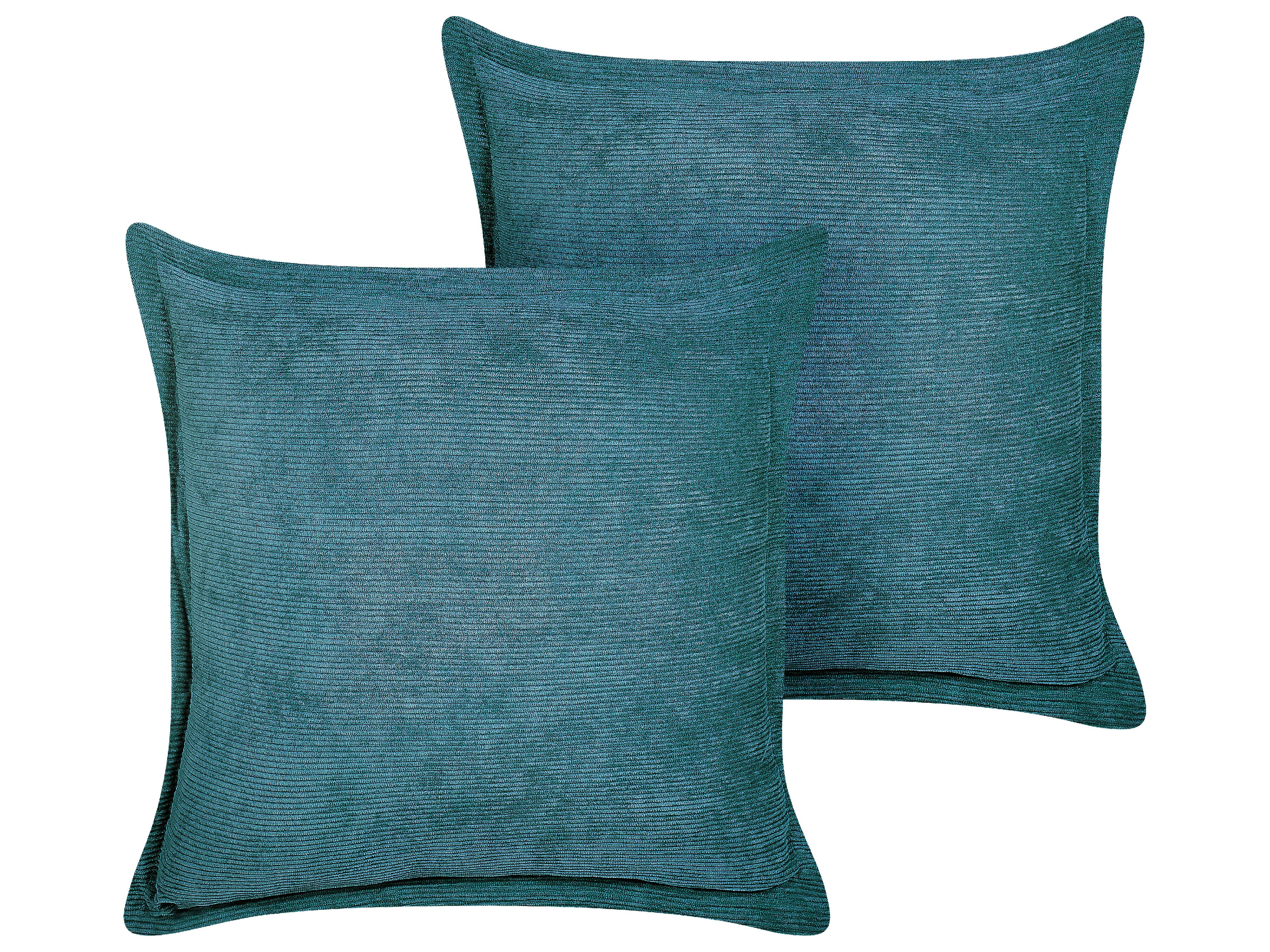Set of 2 Decorative Cushions ZINNIA Corduroy 43 x 43 cm Teal Solid
