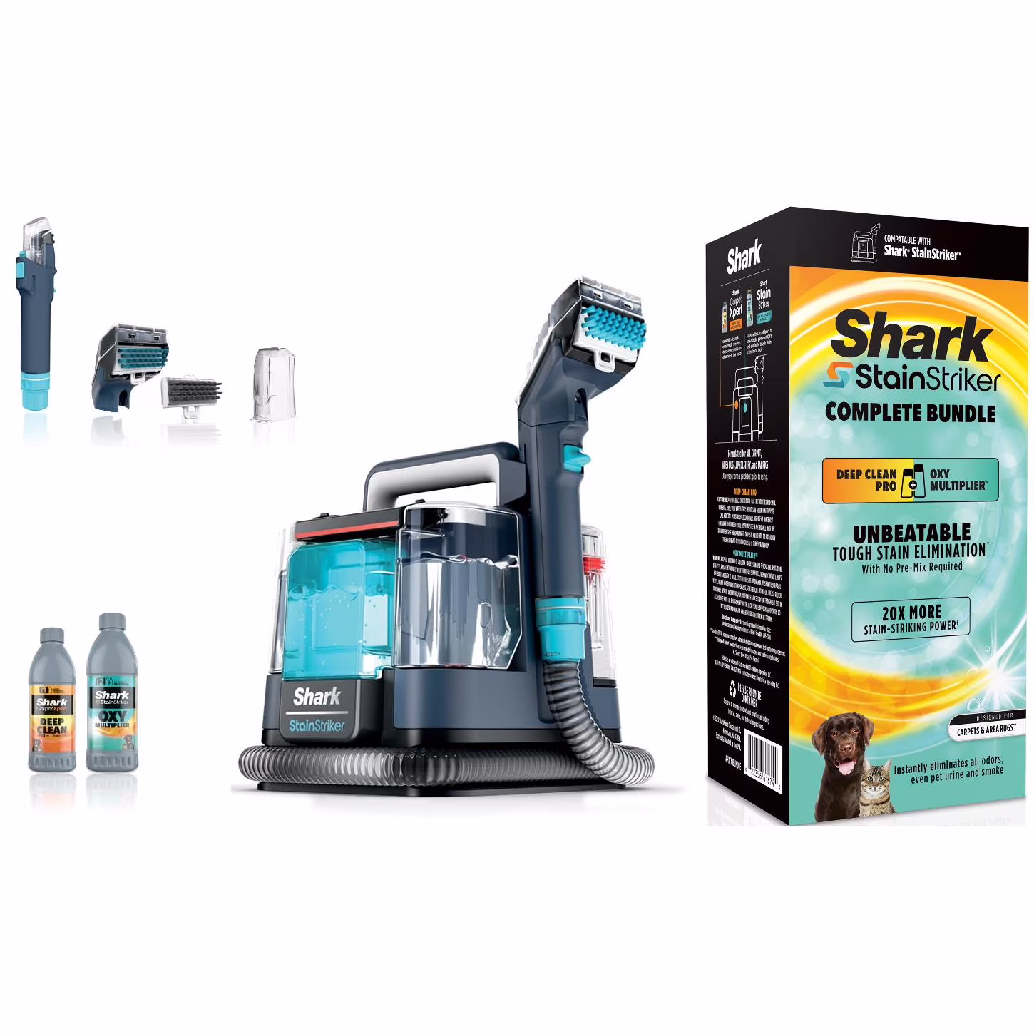 Shark StainStriker Carpet and Upholstery Cleaner, Portable with 2 Tools, 6oz Deep Clean Pro Formula and 12oz OXY Multiplier Formula, PX200 Navy/White - Image 4