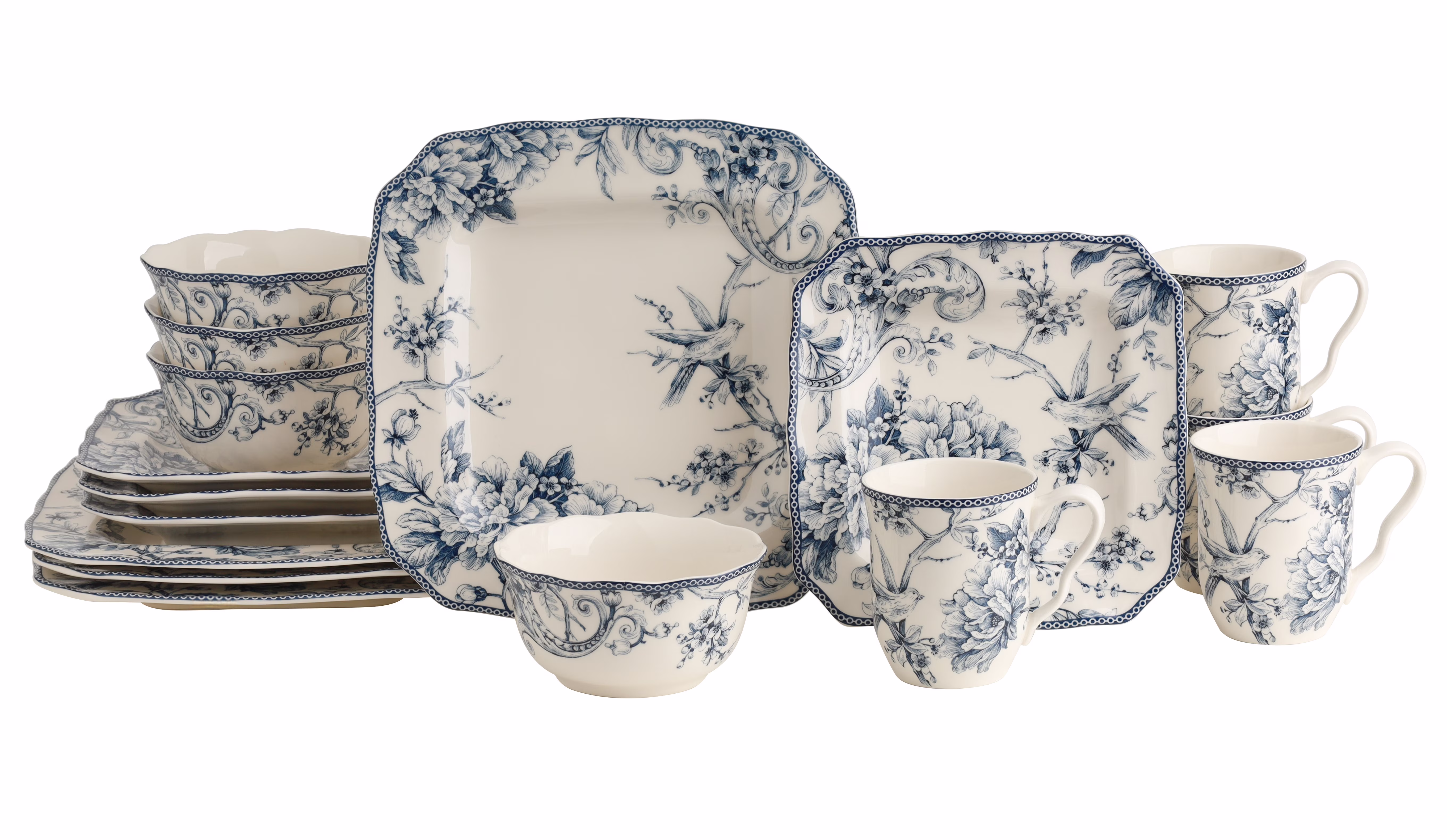 222 Fifth Adelaide Round 16-Piece Porcelain Dinnerware Set, Black Toile - Image 11