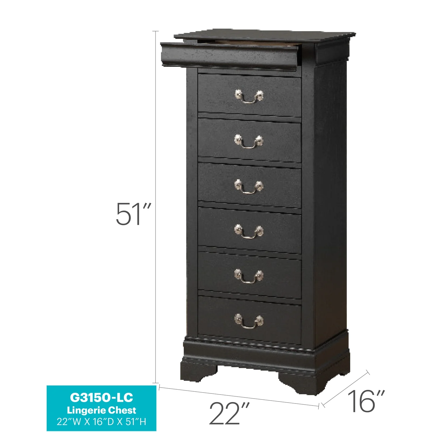 Glory Furniture Louis Phillipe 7 Drawer Lingerie Chest in Cherry - Image 21