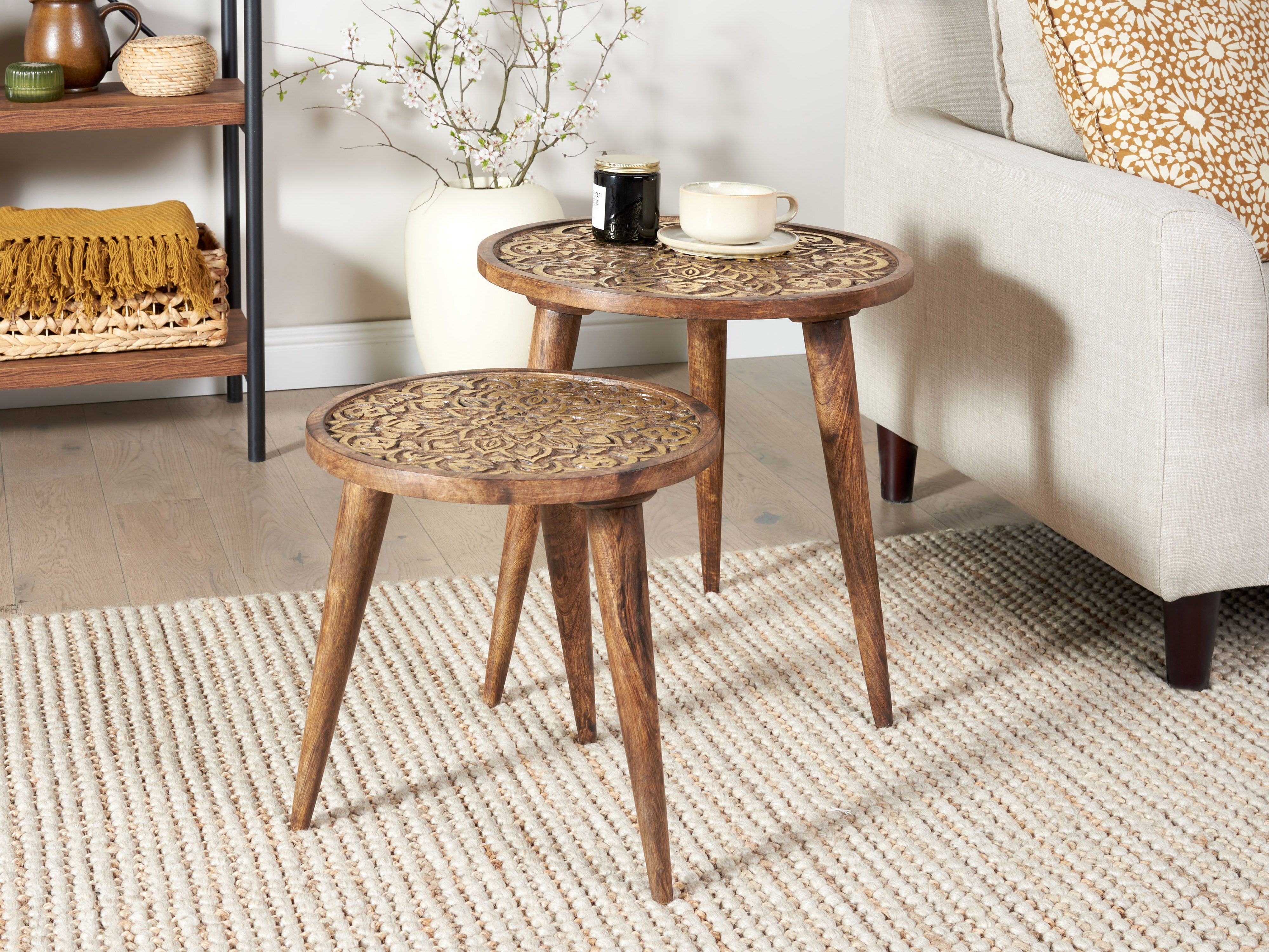 Set of 2 Side Tables RANJA Mango Wood Brown