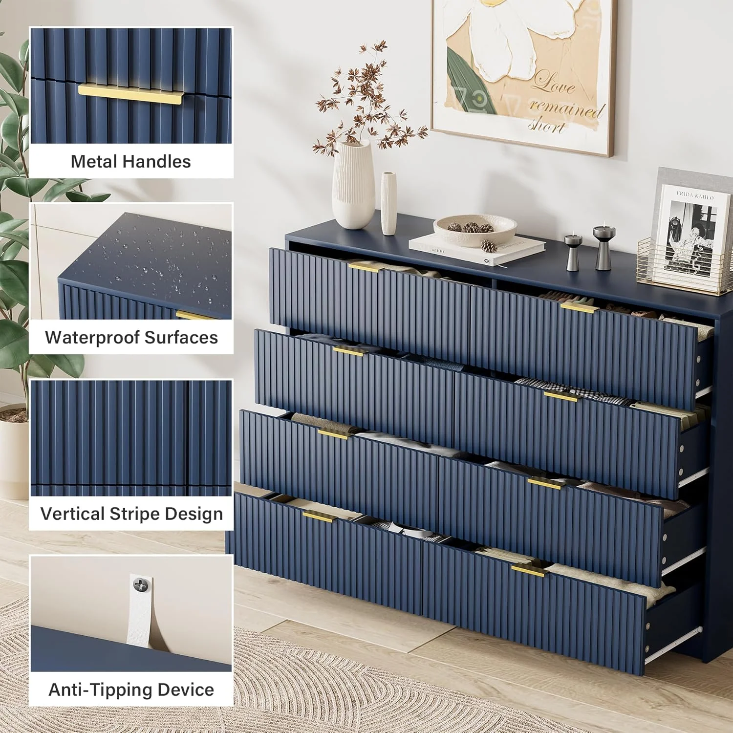 Furniway Black Dresser for Bedroom, 8 Drawer Double Dresser, Modern Chest of Drawers for Bedroom, Living Room, Entryway and Closet, 55" L x 15.7" D x 37.4" H - Image 41