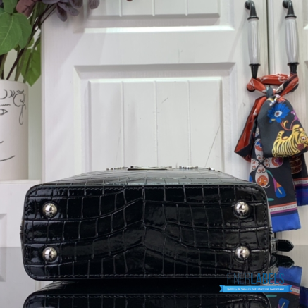 Black Croc-Embossed Mini Handbag with Silver Hardware1:1High-quality replica