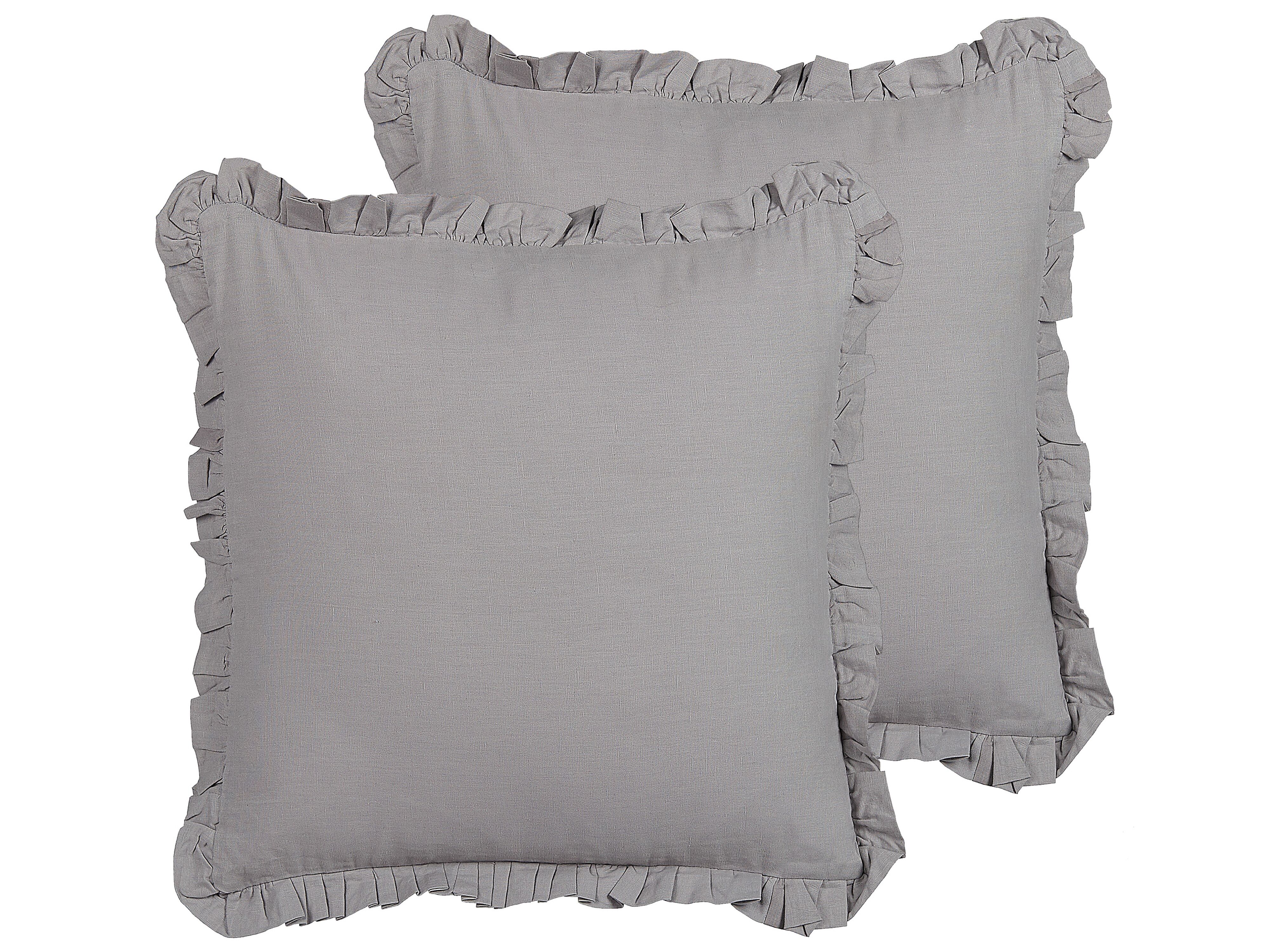 Set of 2 Decorative Cushions GLABRA Linen 45 x 45 cm Grey Solid