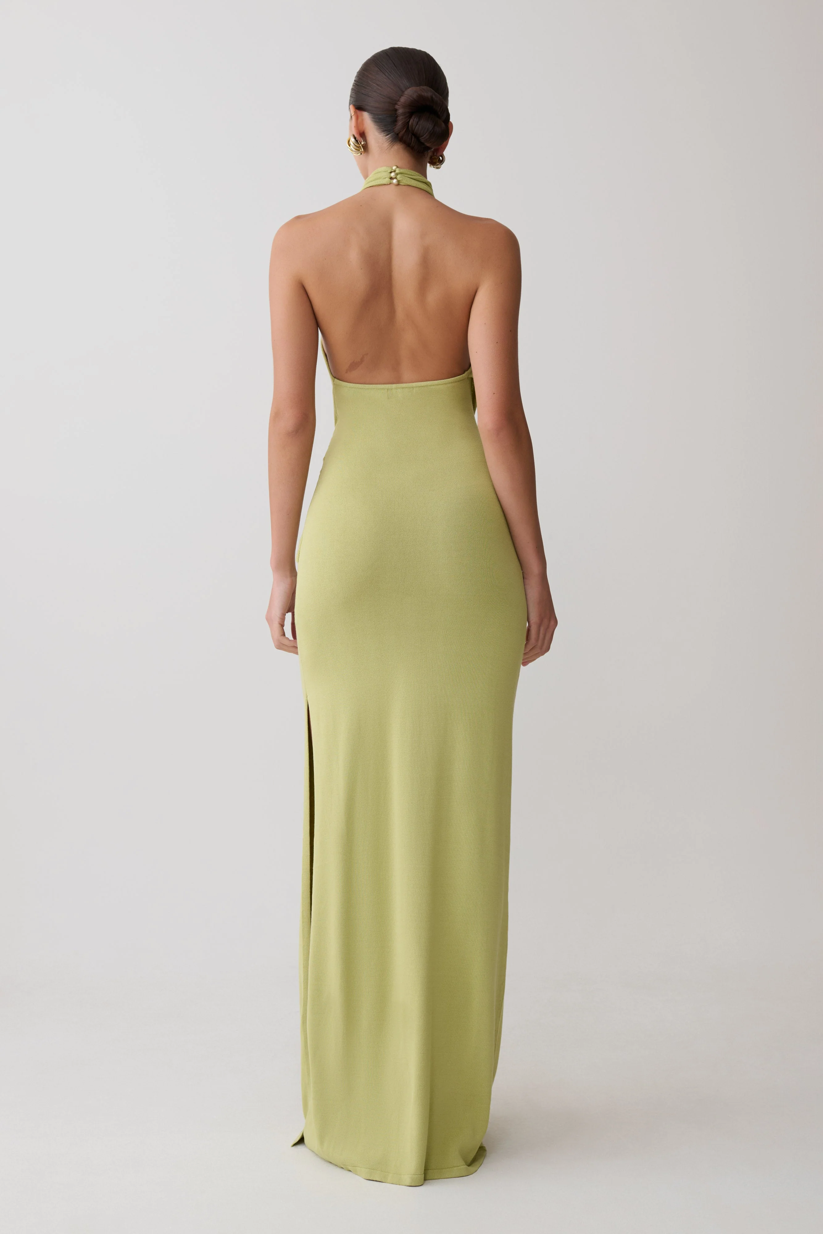 Cindylou Halter Knit Maxi Dress - Light Olive