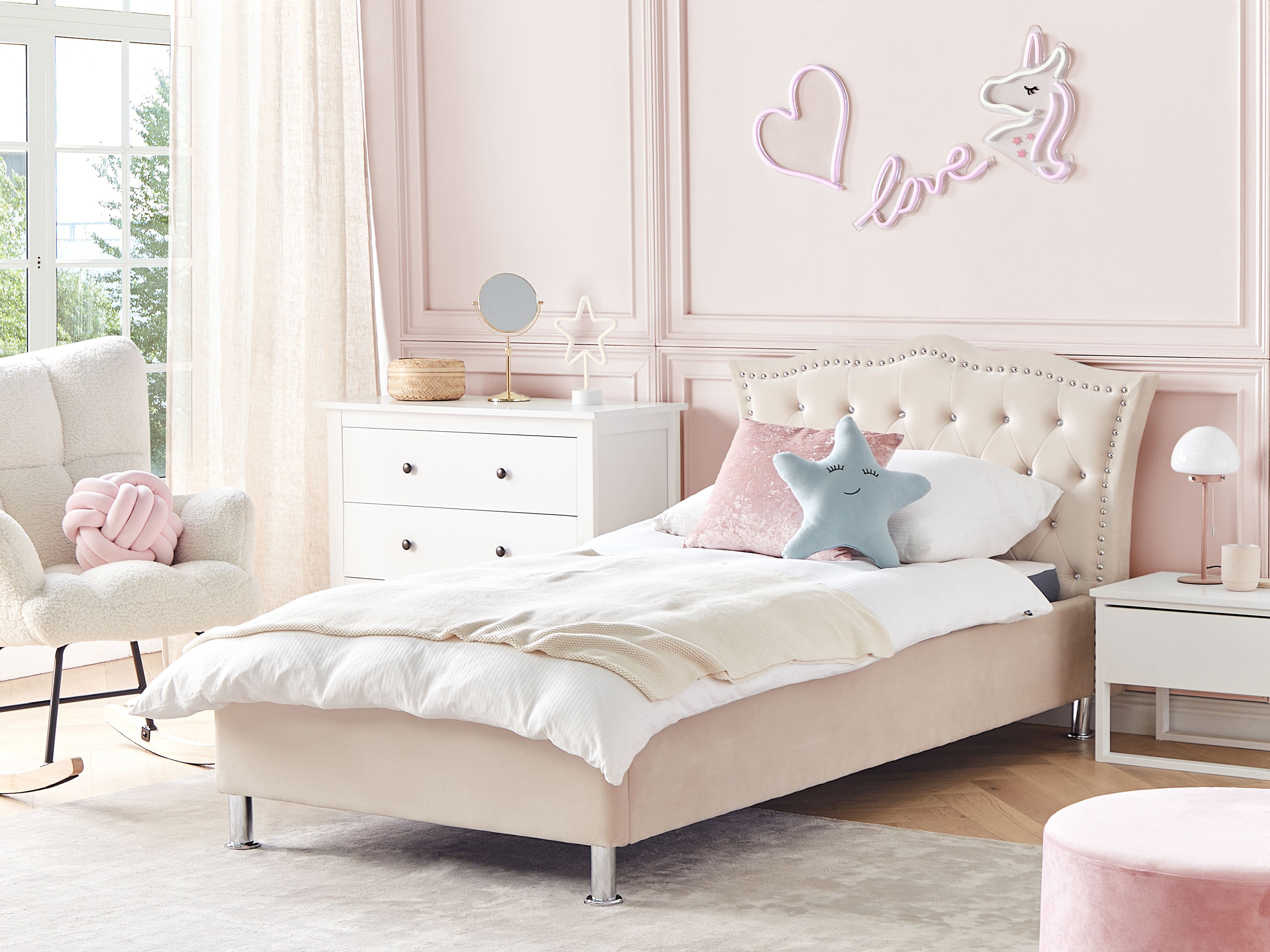 Ottoman Bed Velvet METZ 90 x 200 cm (EU Single) Beige
