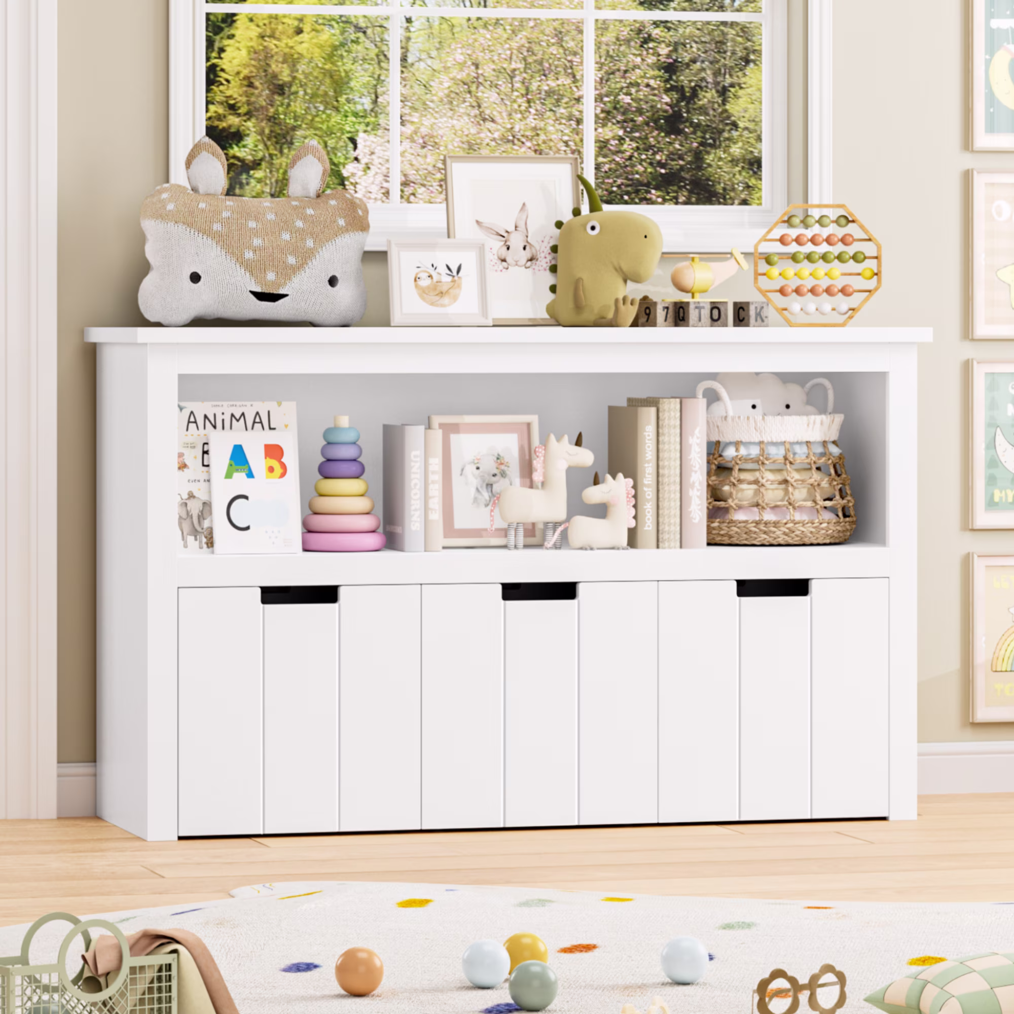 Homfa Kids Toy Storage, Cubes Storage Bins with 3 Drawers, White Toy Box with Shelves and Wheels