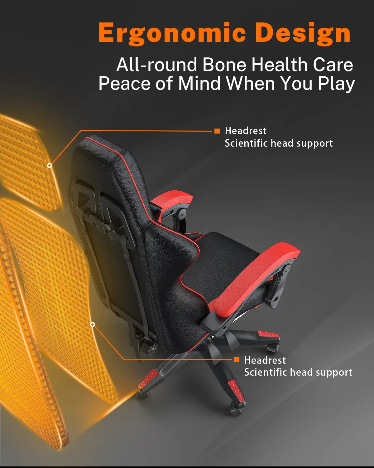 Bigzzia Gaming Chair with Footrest, Gaming Chair for Adult with Headrest and Lumbar Support,Red - Image 16