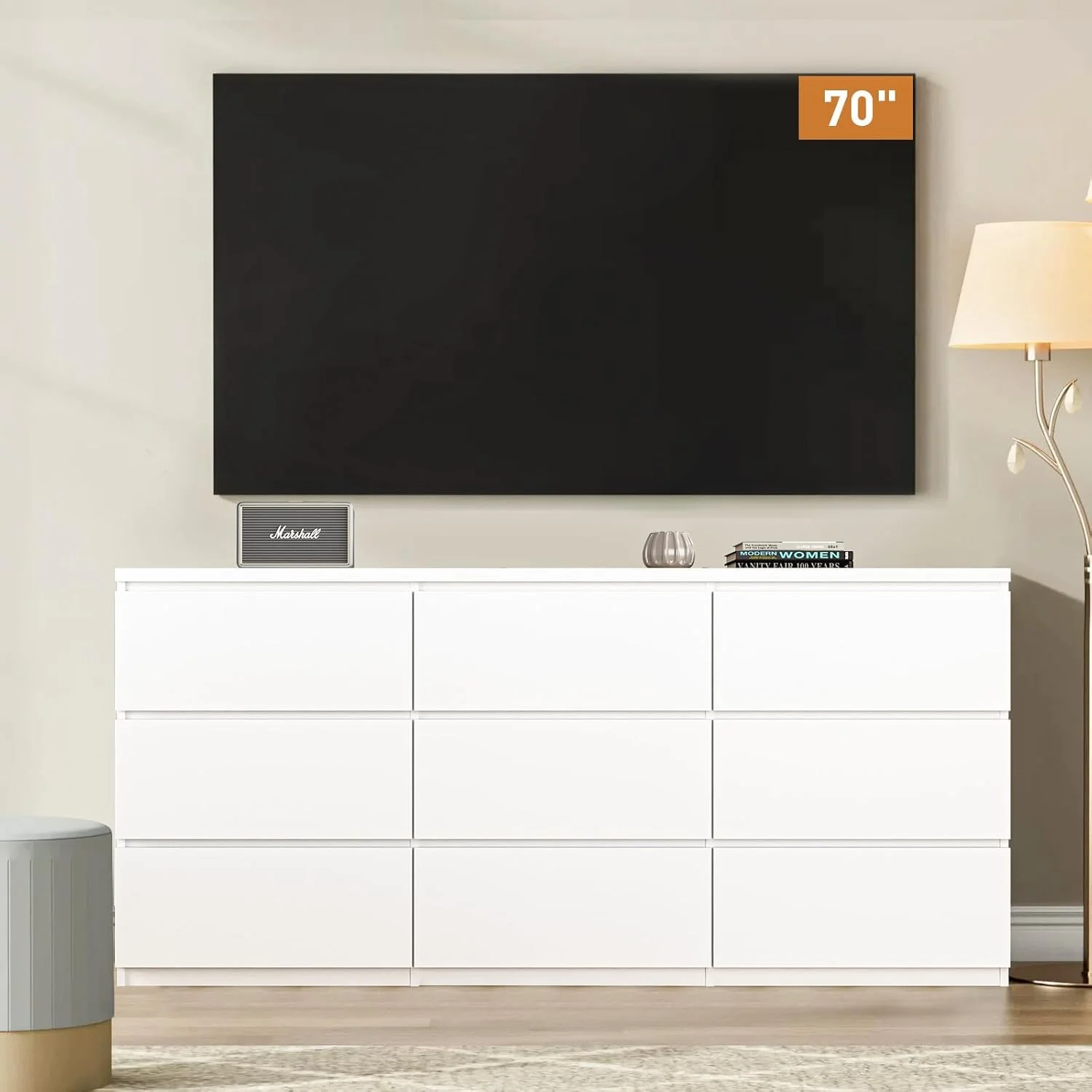 Fluted 6 Drawers Dresser, Wide Modern Chest of Drawers, Curved Profile Design, Dresser TV Stand, Wood Drawer Organizer for Bedroom, Living Room, Hallway - Image 20