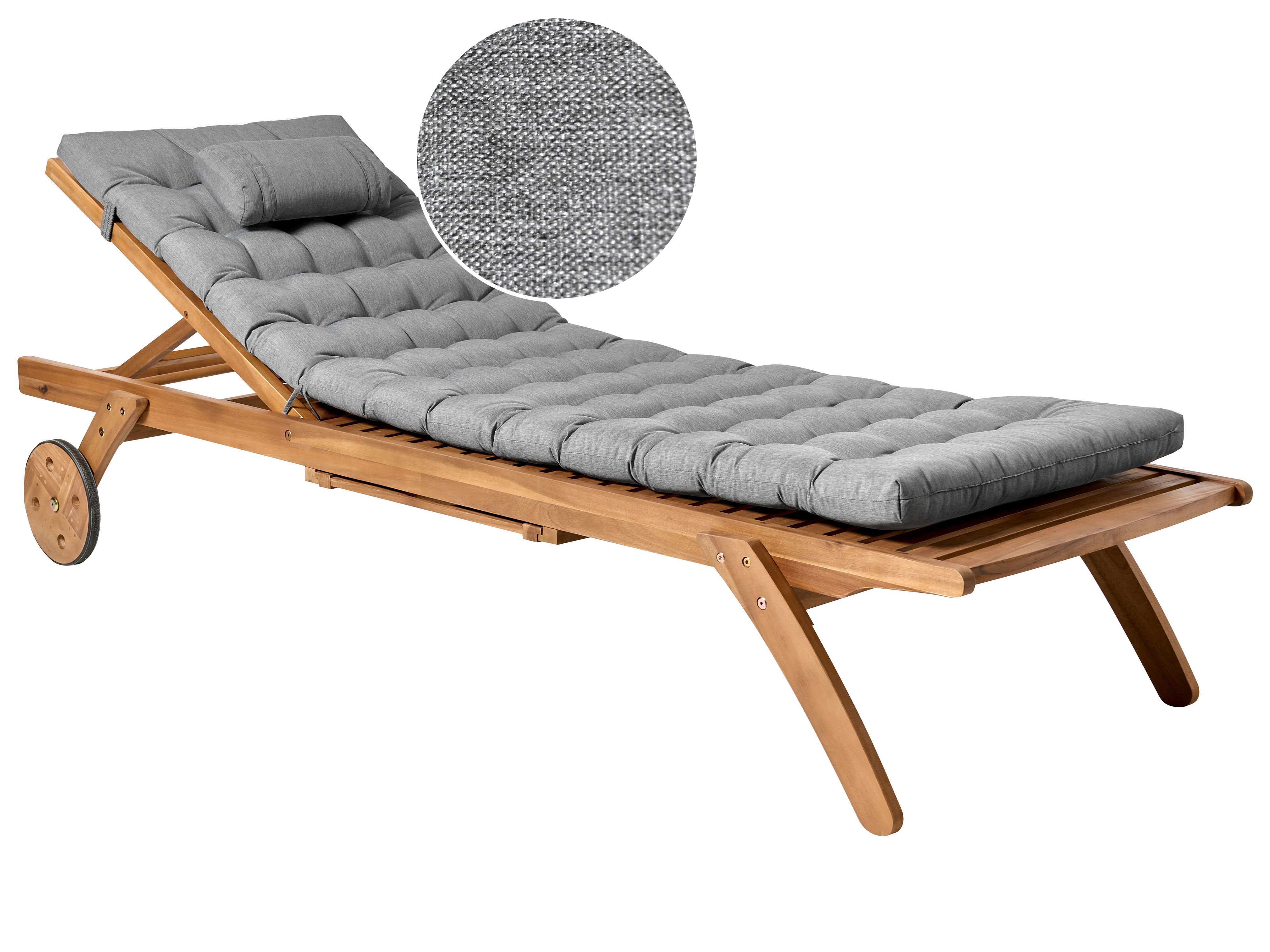 Sun Lounger with Cushion CESANA PREMIUM Acacia Wood Grey Melange