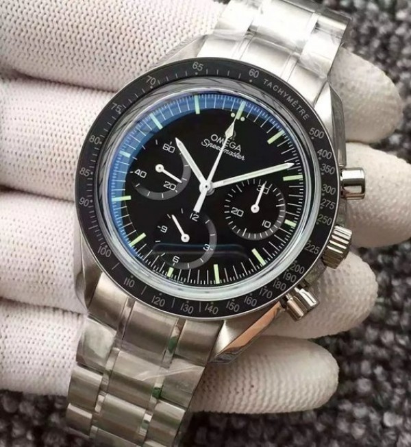 Replica Omega Speedmaster MoonWatch NASA SS Black Dial SS Bracelet Manual Winding - Elite Watch Atelier
