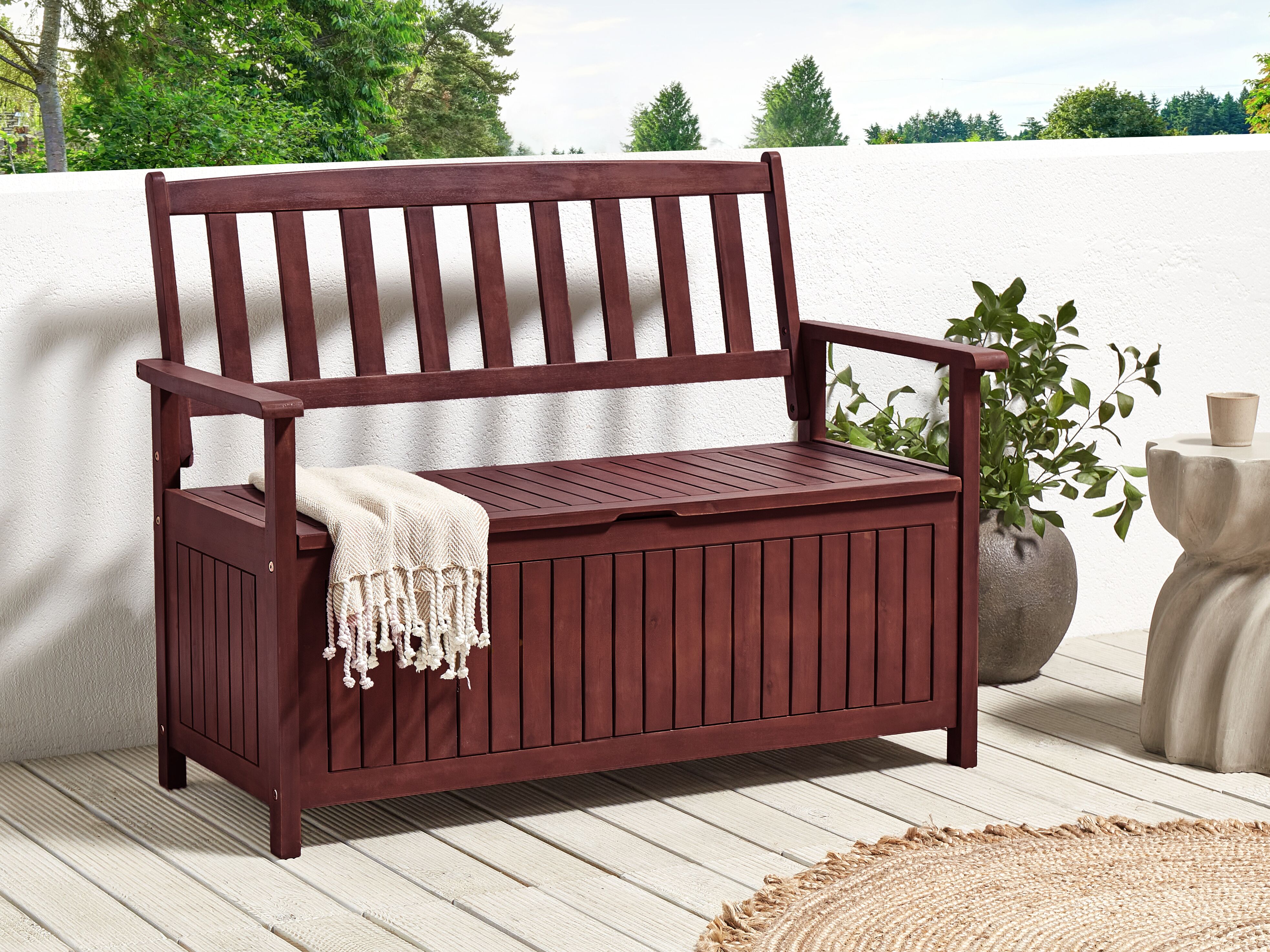 Garden Bench SOVANA 120 cm with Storage Acacia Wood Dark Red