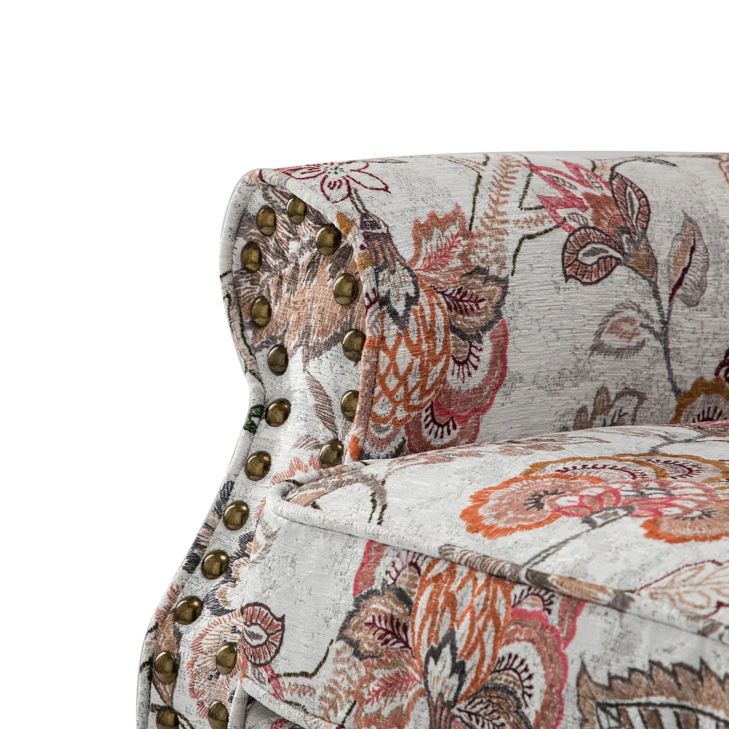 14 Karat Home Wingback Accent Chair Removable Cushion Floral Upholstered Sofa Armchair Couch Wood Legs Nailhead Trim Pink - Image 10