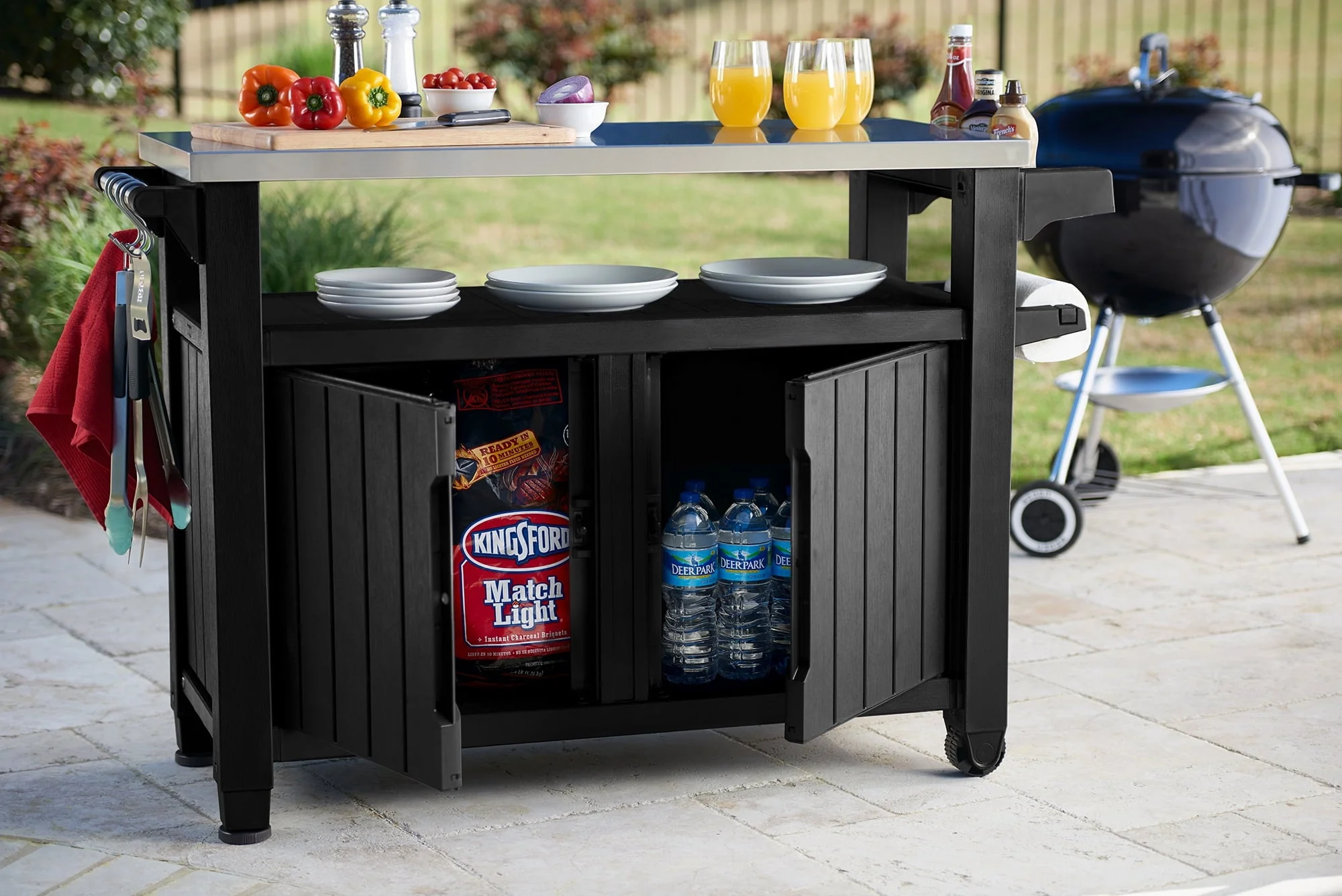 Keter Unity XL Resin Serving Station, All-Weather Plastic and Metal Grill, Storage and Prep Table, Graphite - Image 7