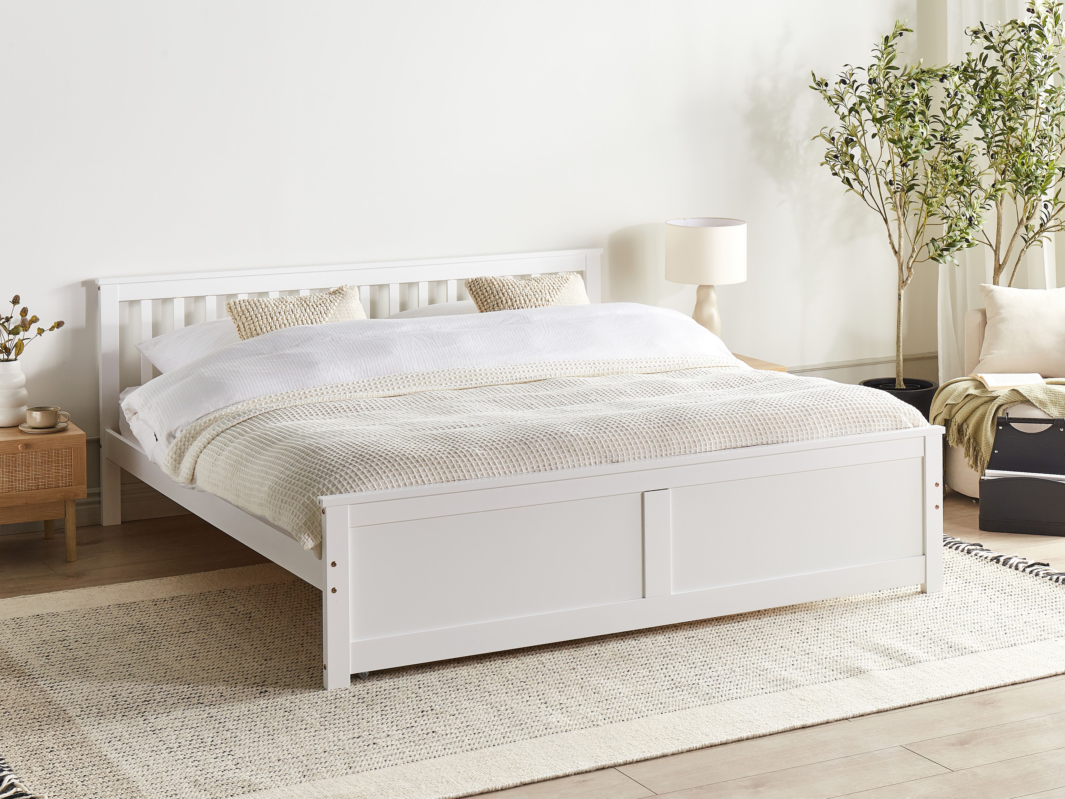 Bed Pine Wood OLENDON 180 x 200 cm (EU Super King) White