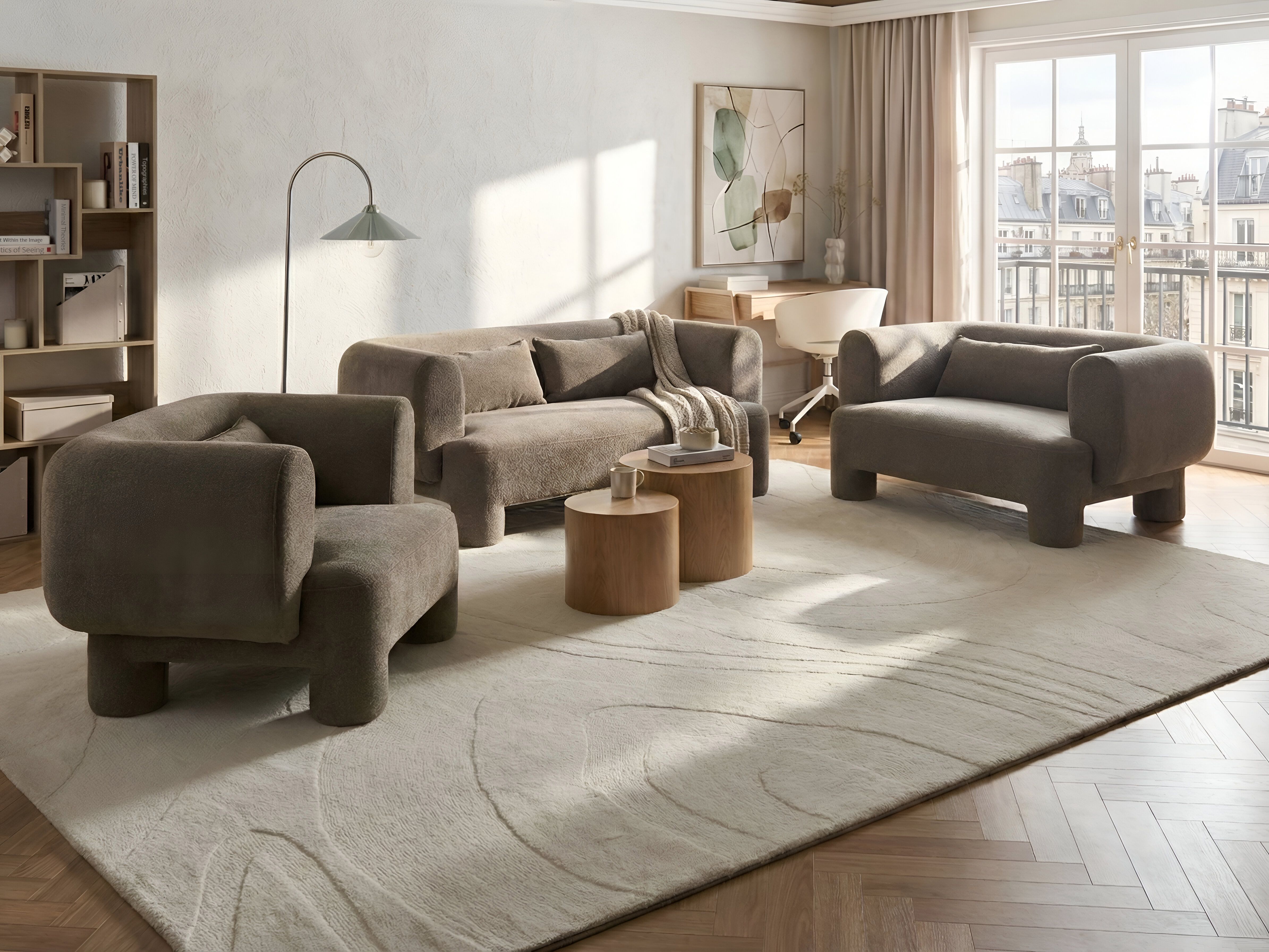 Living Room Set 6 Seater HOGBO Fabric Brown