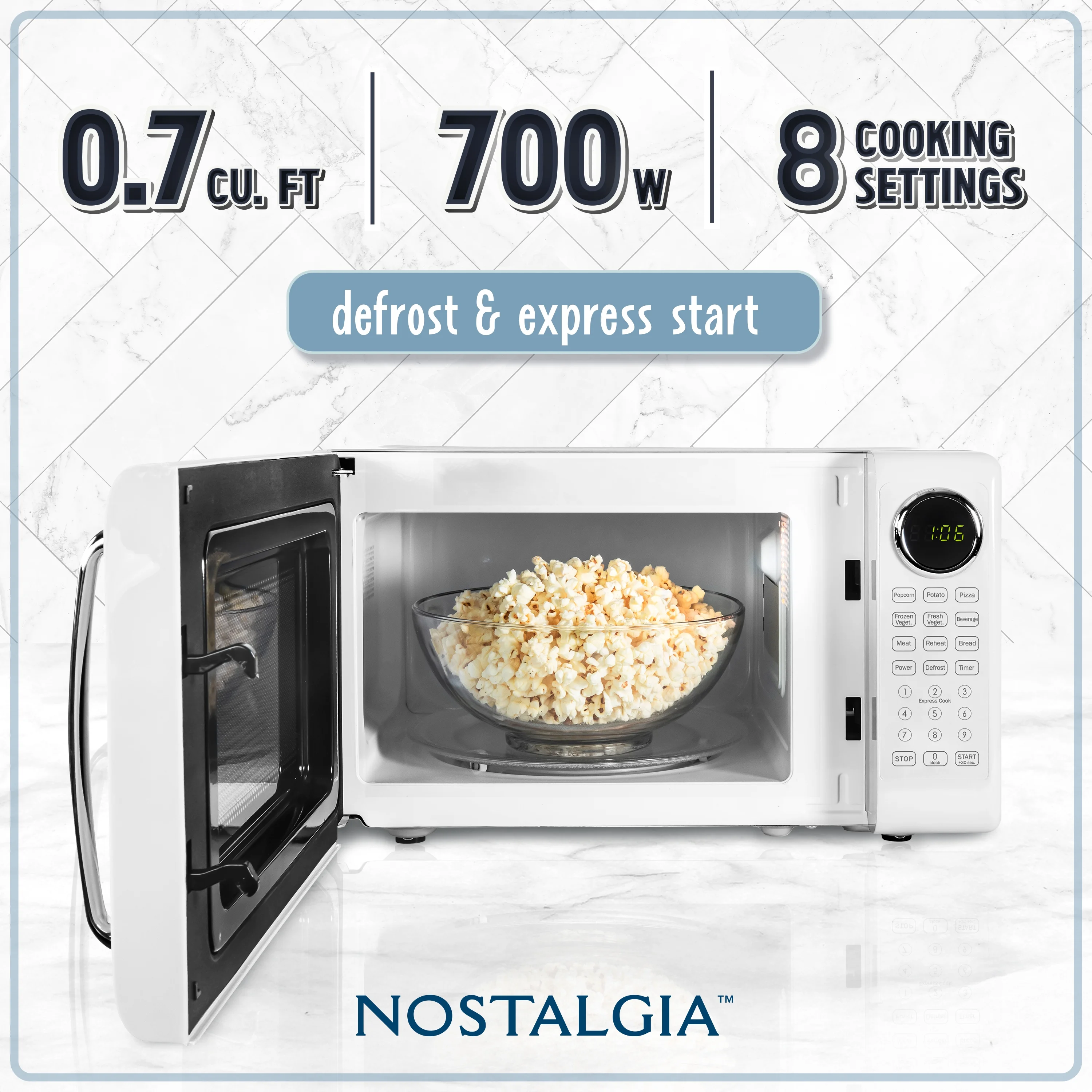 Nostalgia Retro Microwave Oven - 0.7 Cu Ft & 700-Watt Countertop Microwave with Glass Turntable, Child Safety Lock, 8 Auto-Cook Programs & Digital Clock - Aqua - Image 11