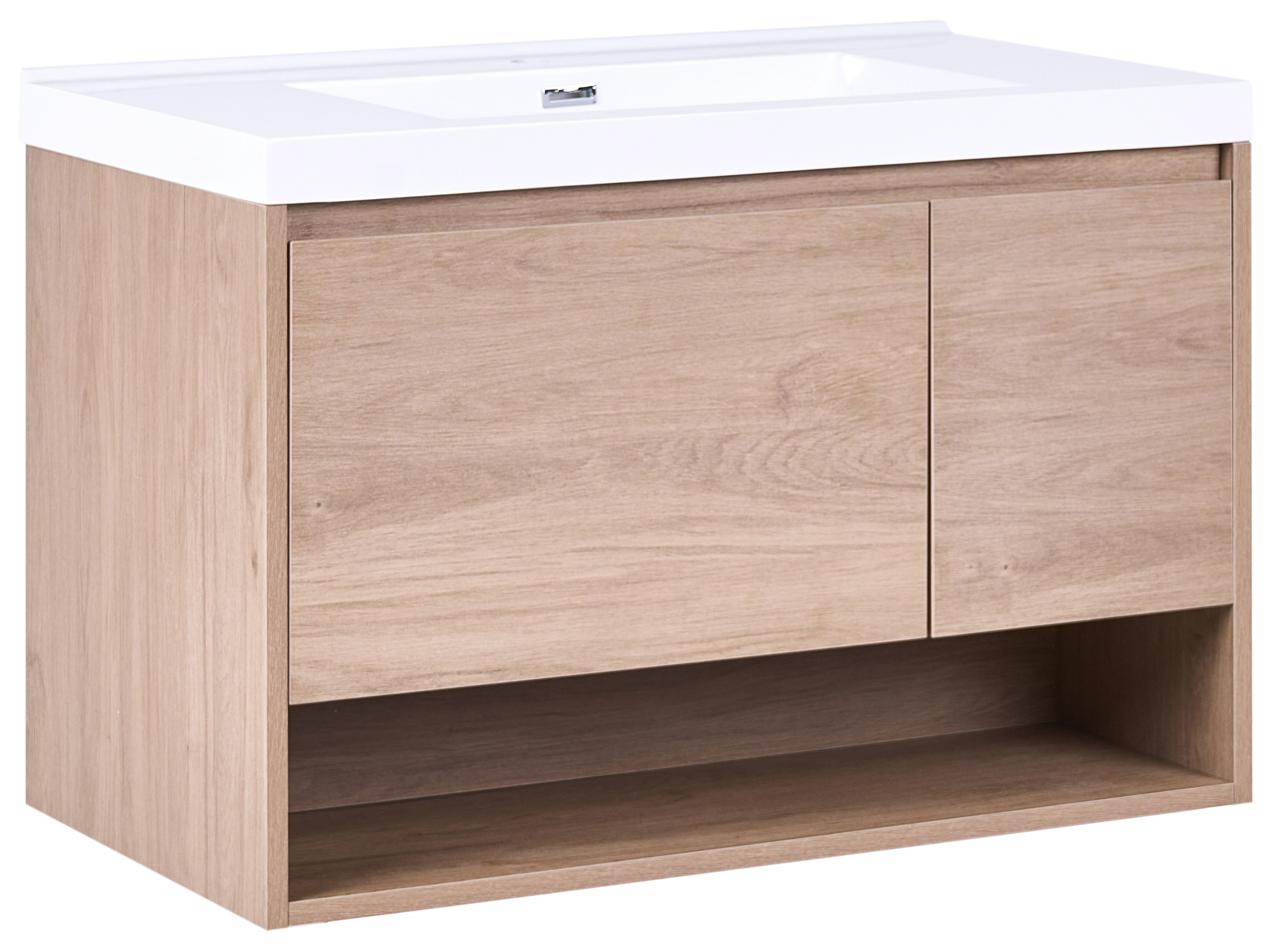 Wall Mounted Vanity Unit with Basin UMAYO Light Brown