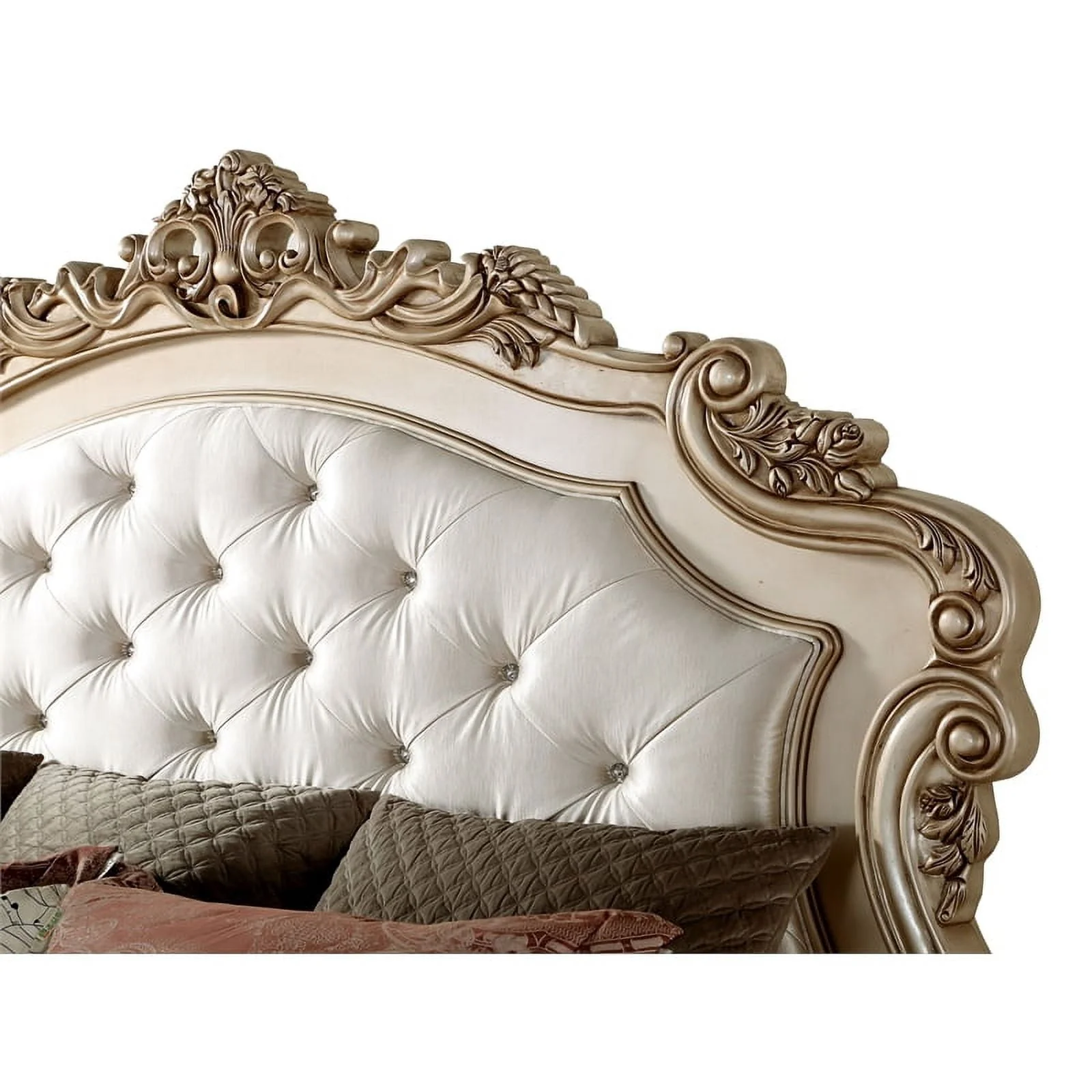 Acme Gorsedd Queen Bed in Cream Fabric and Golden Ivory - Image 6