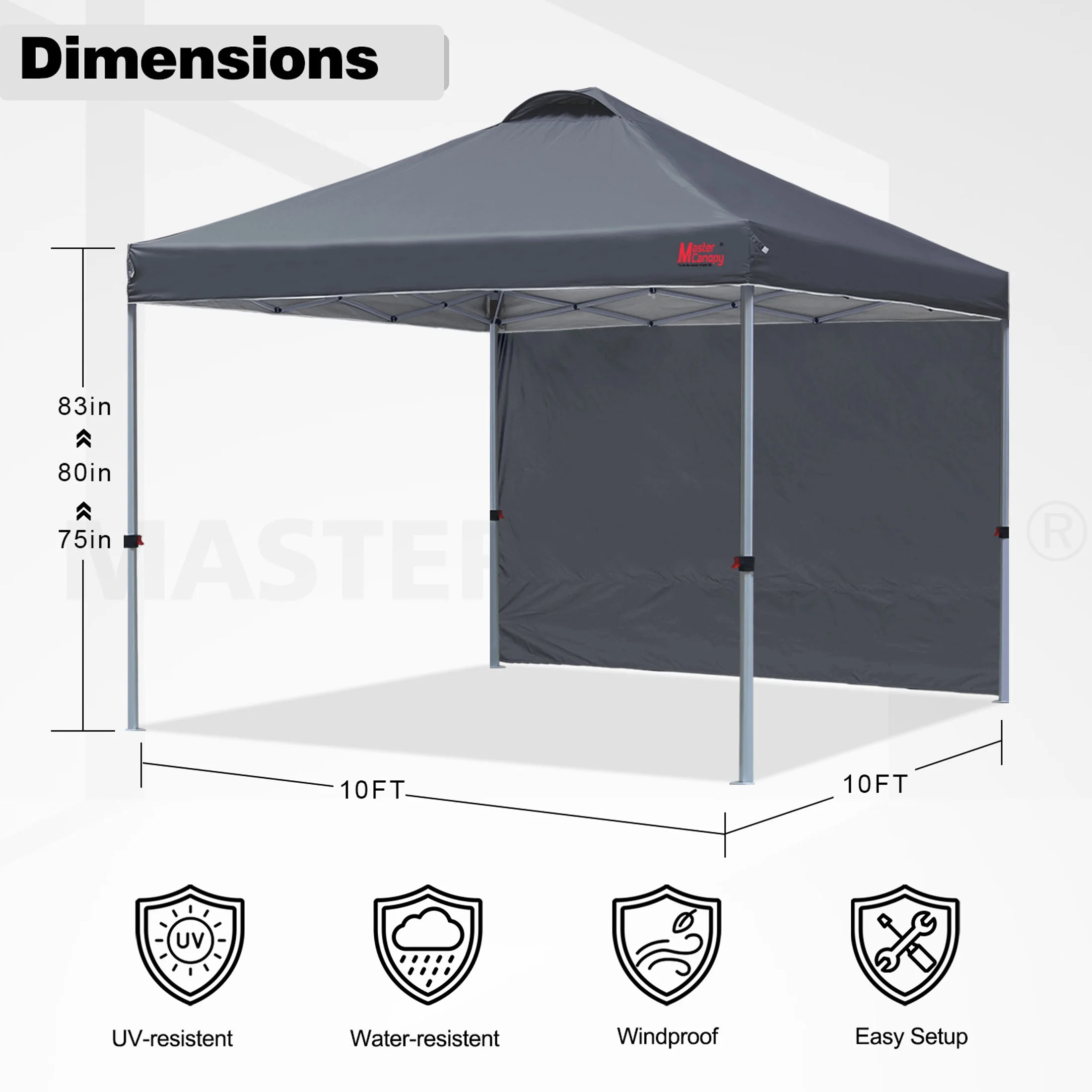 MASTERCANOPY 10' x 10' Easy Pop-up Canopy Tent Outdoor Shade Shelter with 1 Sidewall, White - Image 32