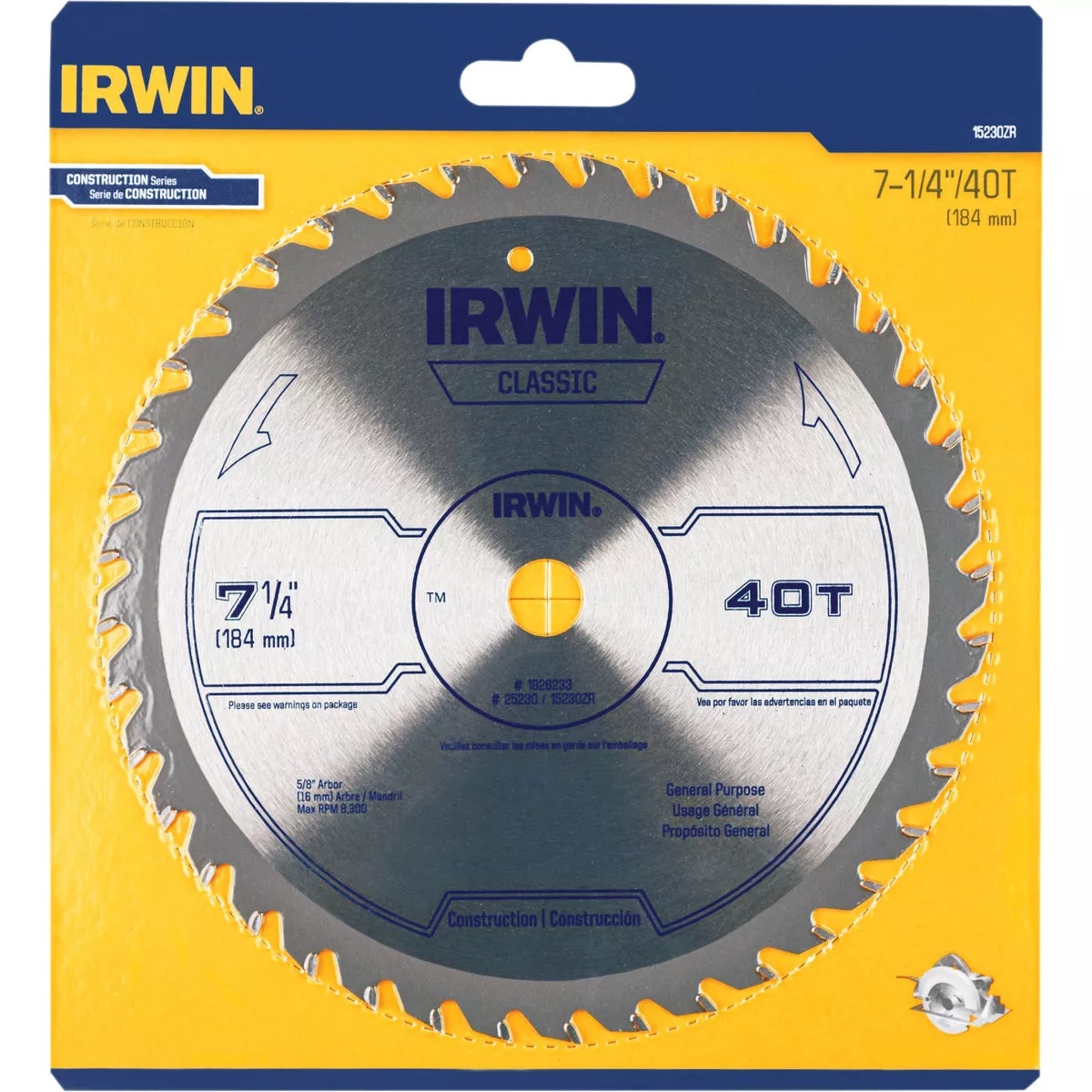 Irwin Classic Series 7-1/4 In. 40-Tooth Trim/Finish Circular Saw Blade