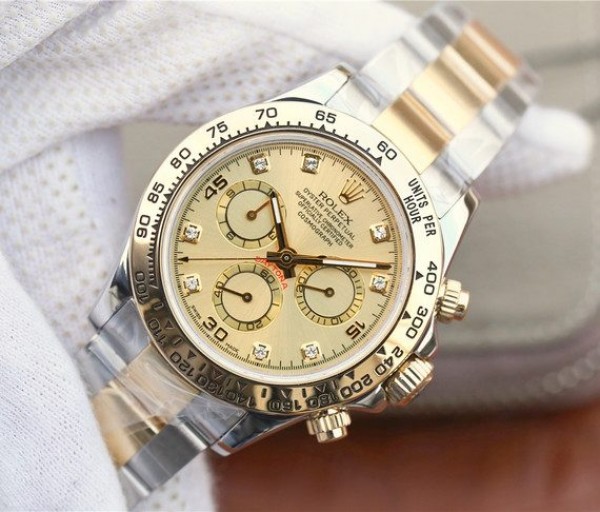 Replica Rolex Daytona 116523 Thick YG Wrapped YG Dial Diamonds Markers SS/YG Bracelet A7750 - Elite Watch Atelier