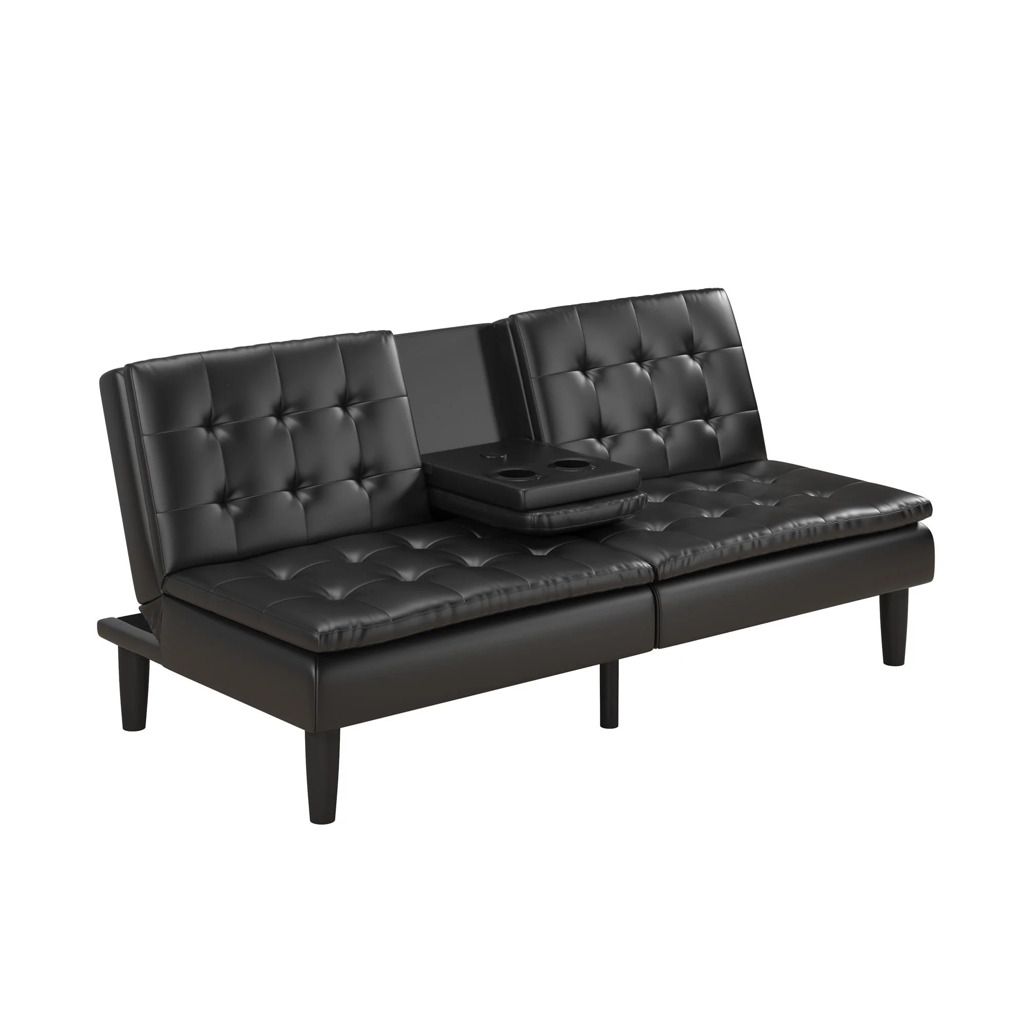 Mainstays Memory Foam 71.5" Futon with Cupholder and USB, Black Faux Leather - Image 17