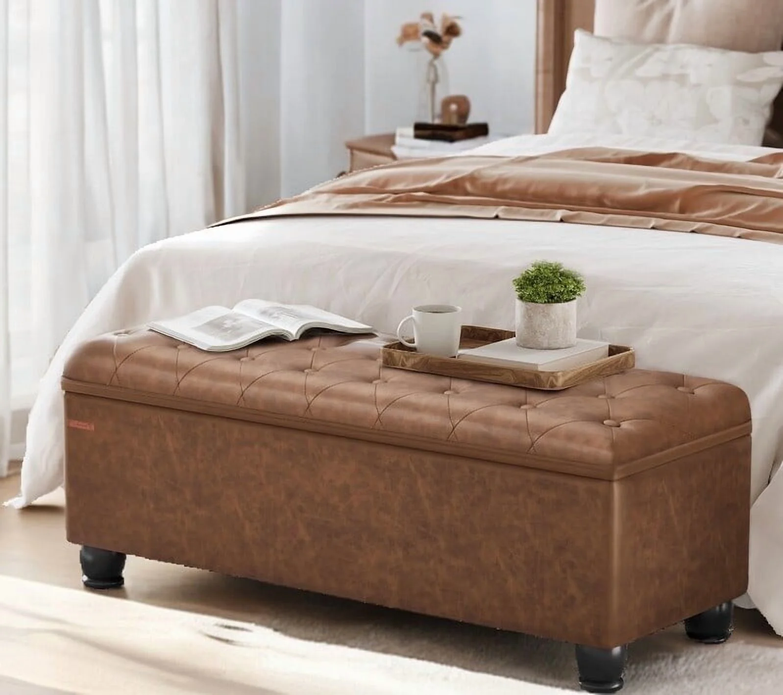 SONGMICS 46.5" Storage Ottoman Bench Storage Bench Bedroom Bench 330lb Load Capacity Solid Wood Legs Light Gray - Image 53