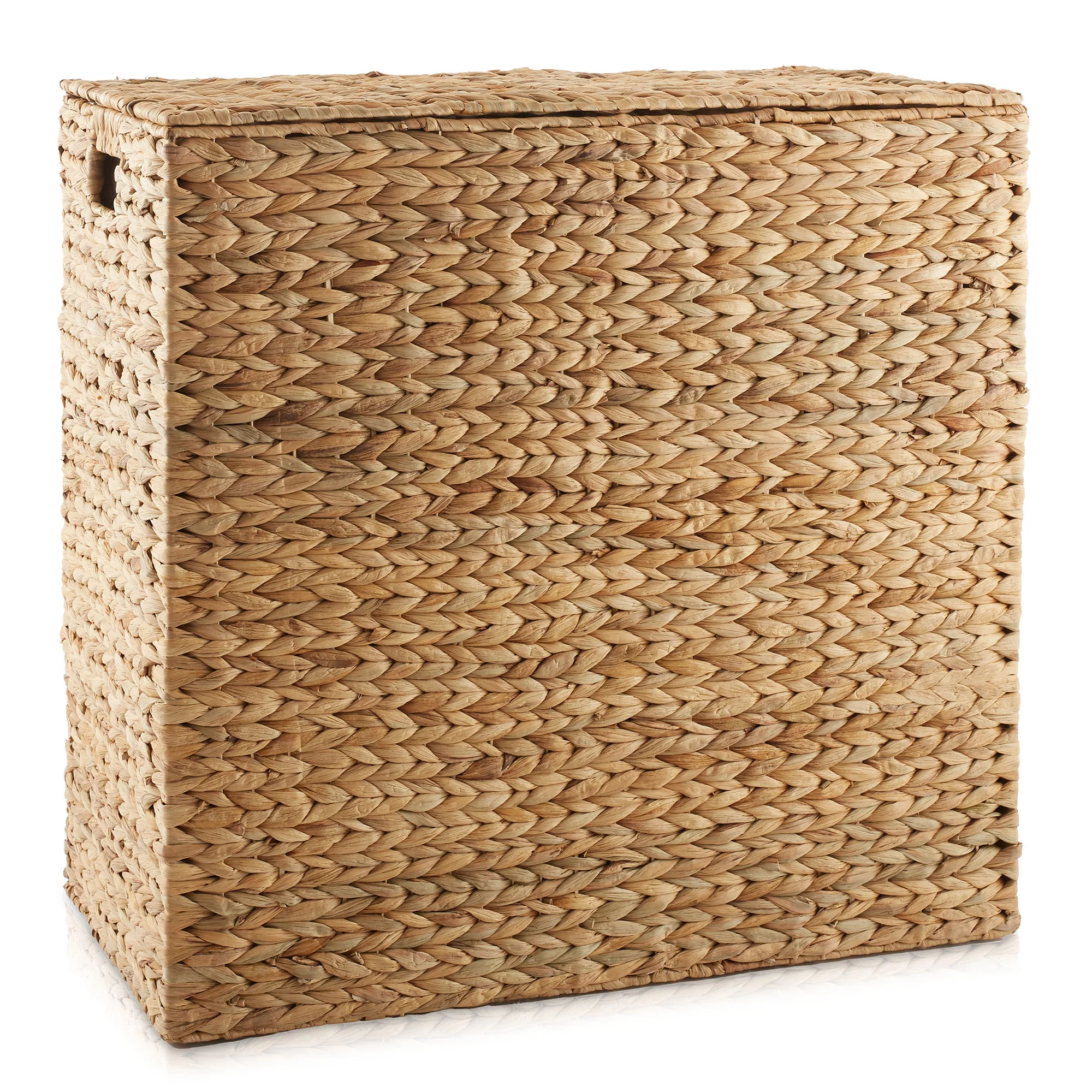 Casafield 2-Section Laundry Hamper with Lid and Removable Liner Bags - Natural, Woven Water Hyacinth Laundry Basket for Clothes - Image 5