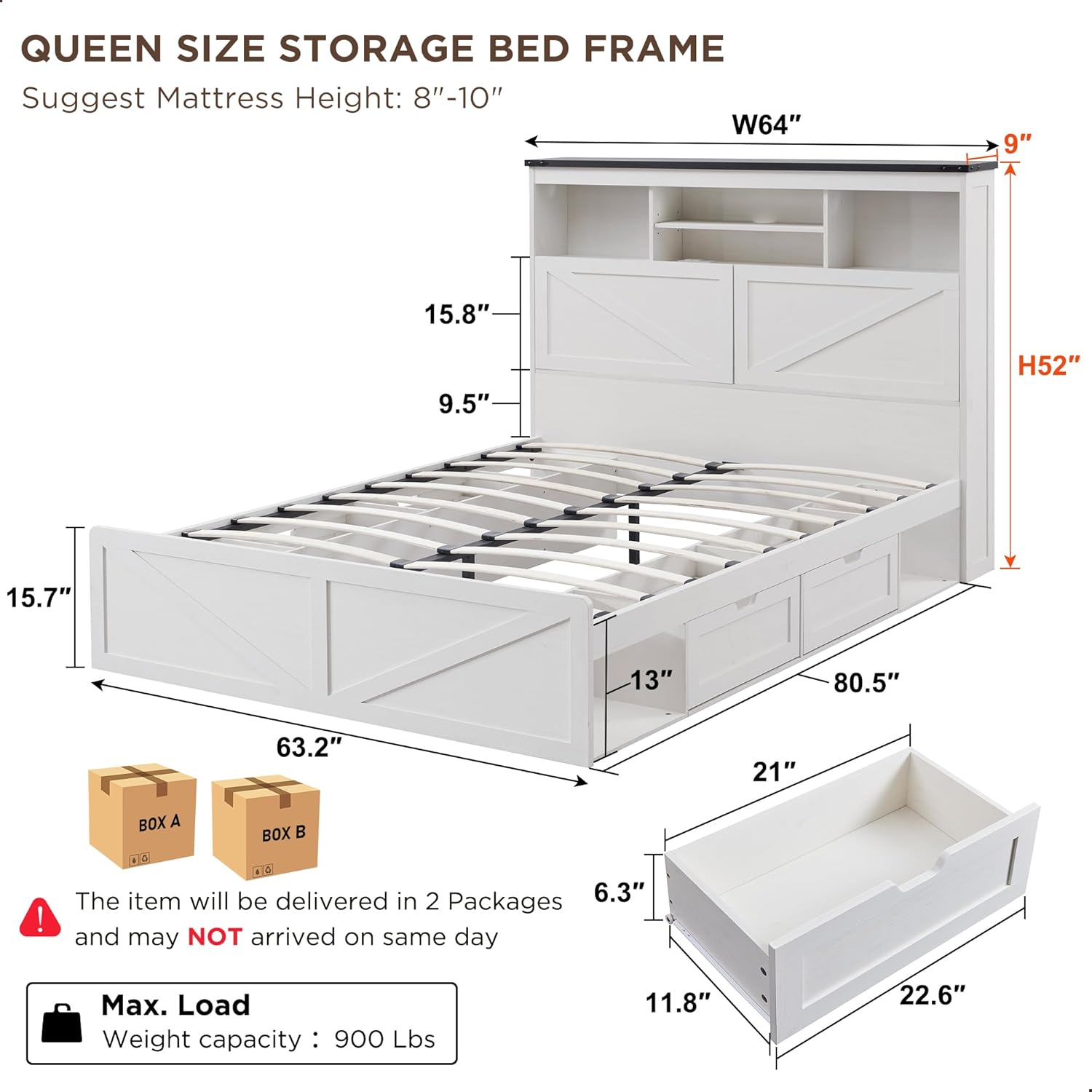 ACCOHOHO Queen Bed Frame Farmhouse with 52