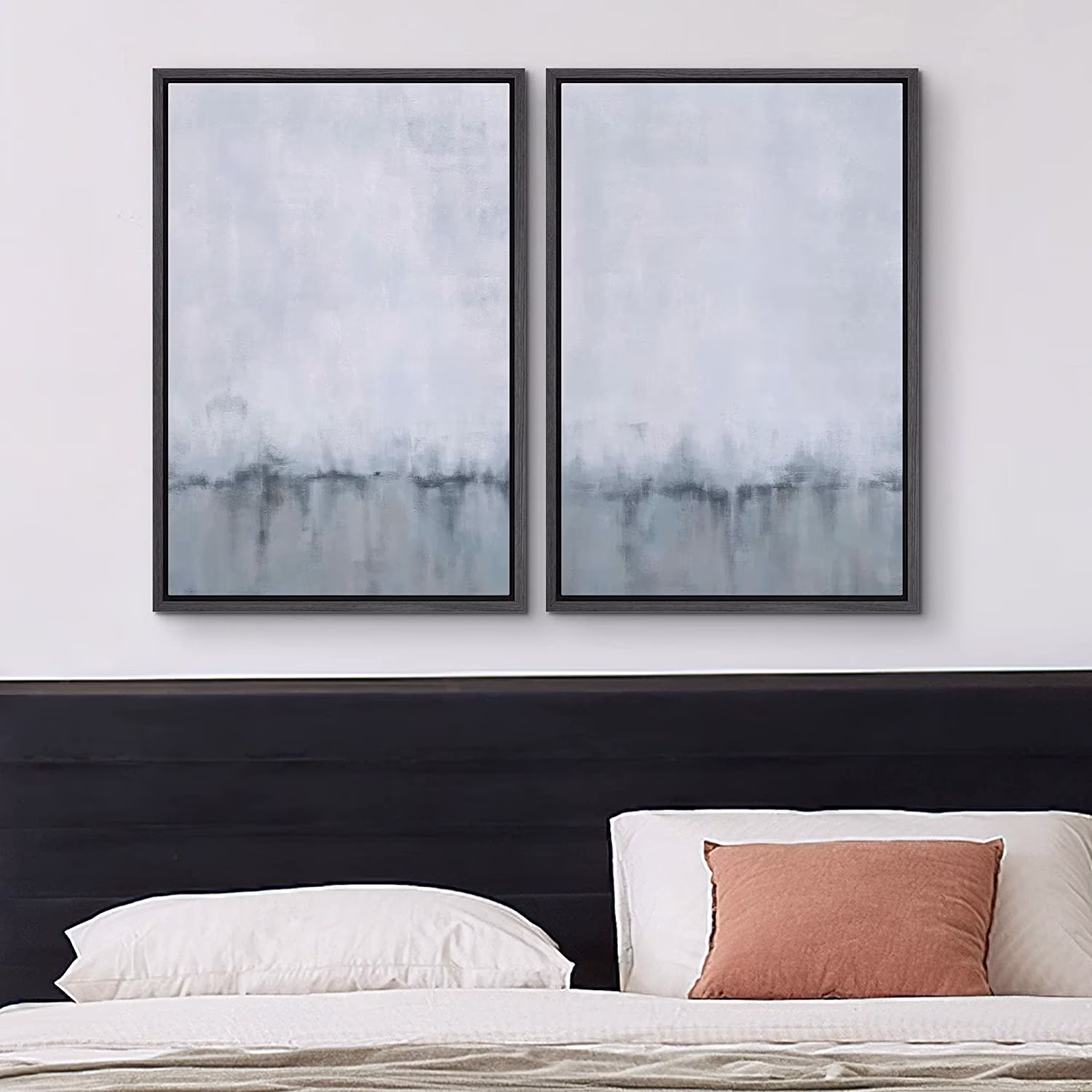 IDEA4WALL Framed Canvas Print Wall Art Set of 2 Watercolor Pastel Duotone Tan Landscape Abstract Modern Art Multicolor Contemporary Artwork for Bedroom, Office - 16"x24"x2 Panels Natural - Image 7