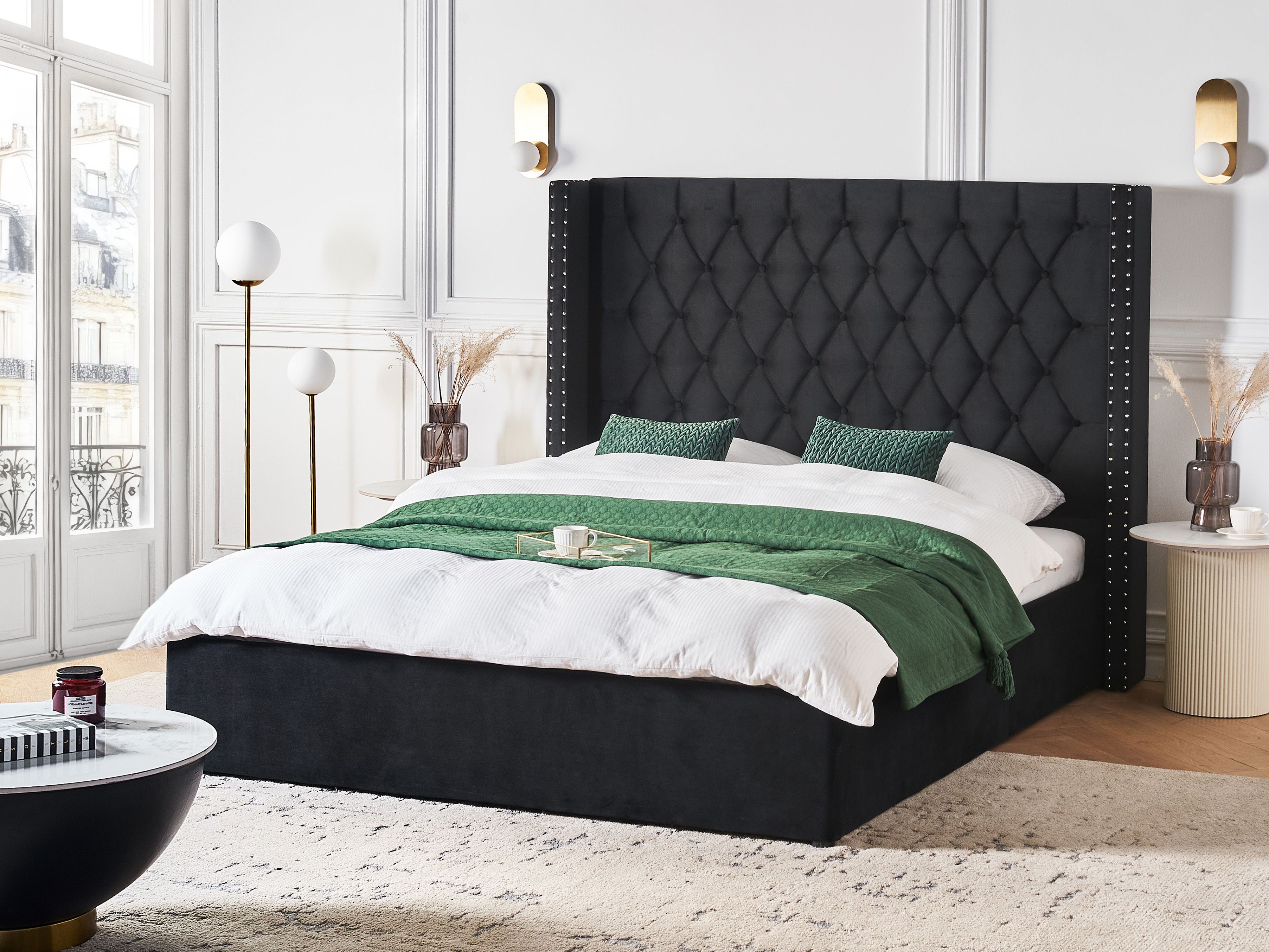 Ottoman Bed Velvet LUBBON 160 x 200 cm (EU King Size) Black
